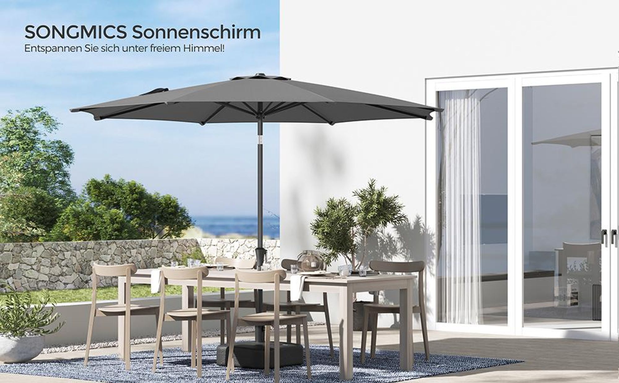 SONGMICS Sonnenschirm Ø340 cm UPF 50+ beidseitig um 30° knickbar