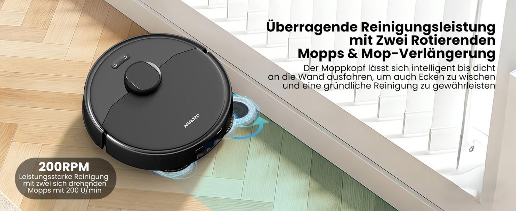 AIRROBO M2 Staubsauger Roboter, 10000Pa Saugroboter, Anti-Tangle-Bürsten, Wischroboter mit Lifting-Mopp