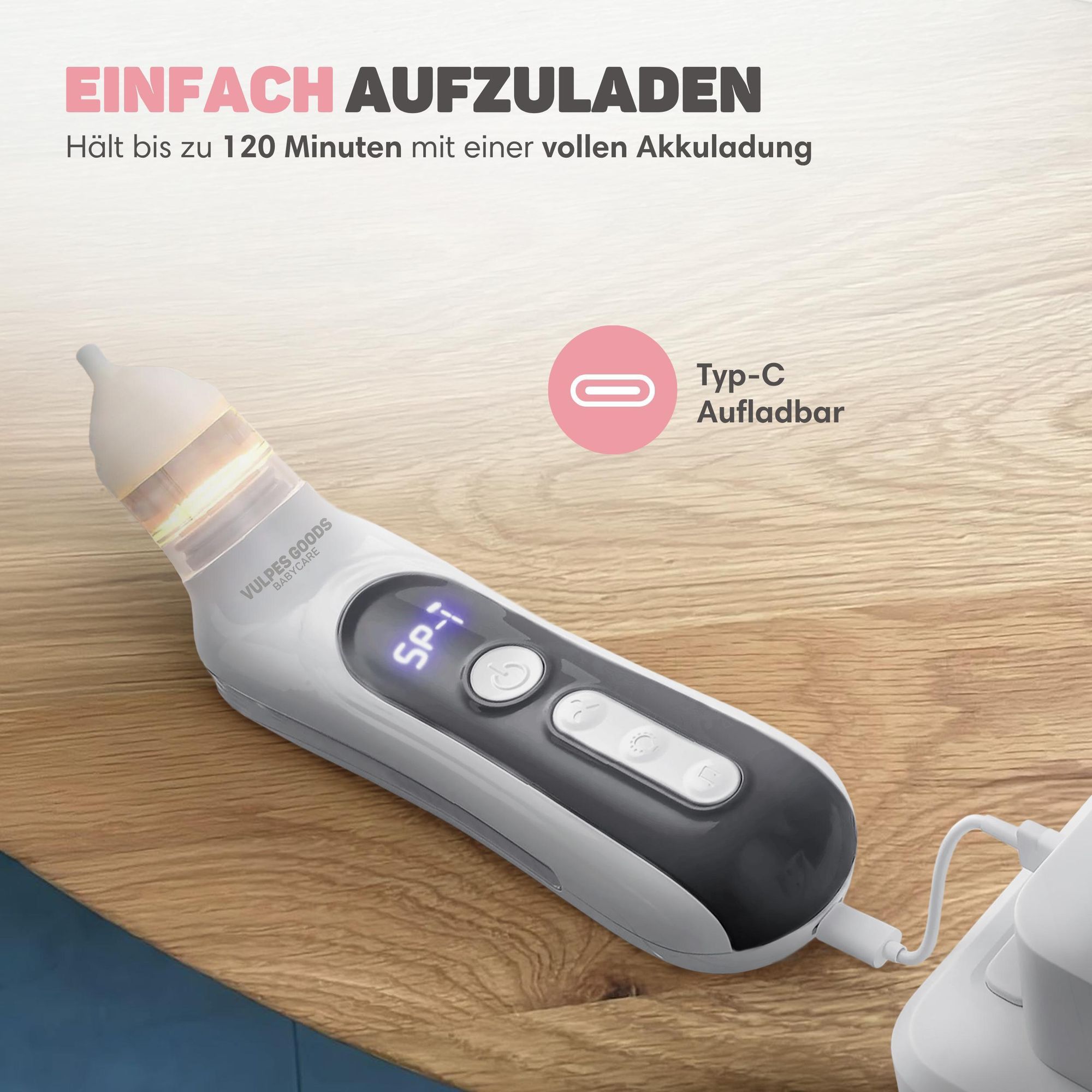 Vulpes Goods Nasensauger Baby Elektrisch, Multi. 2 in 1 Nasensauger für Neugeborene, mit 5 Staubsauger Saugstufen und 3 Silikondüsen Anti Reflux