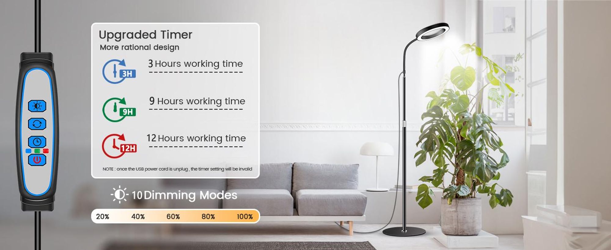 LED Pflanzenlampe, 72 LEDs, Vollspektrum Dimmbar, mit Zeitschaltuhr, 58-170 cm verstellbarem Stab, Gemüse Pflanzenlicht Grow Lampe, für Zimmerpflanzen