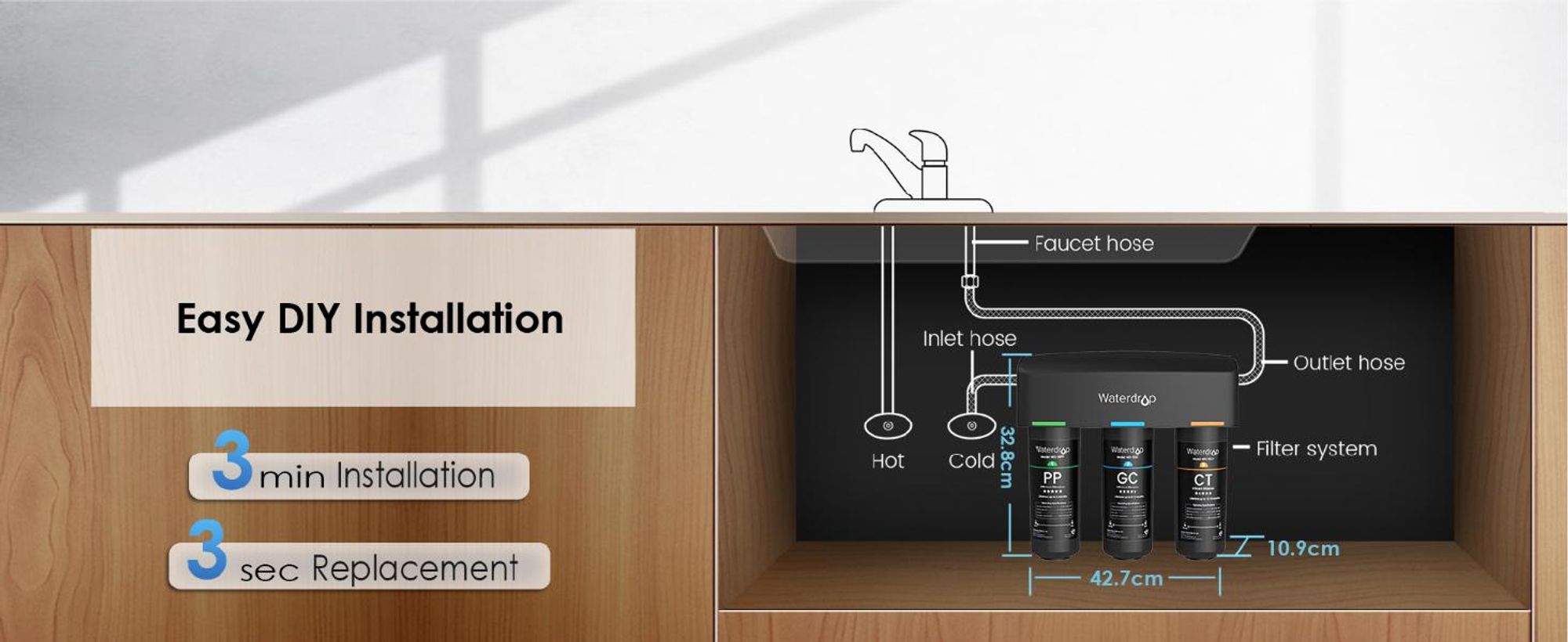 Waterdrop TSA Untertisch Wasserfiltersystem, mit 1 zusätzlichen 10PP-Filter