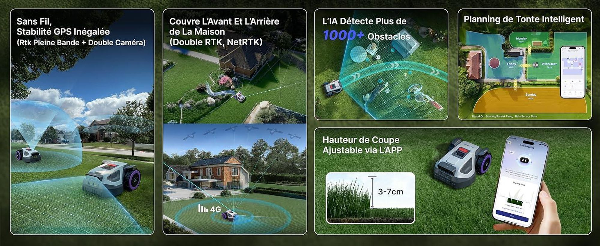 Robot tondeuse ANTHBOT M5 sans câble périphérique, avec garage premium, navigation RTK, caméra IA, jusqu'à 500 m², 3 mois de NRTK s