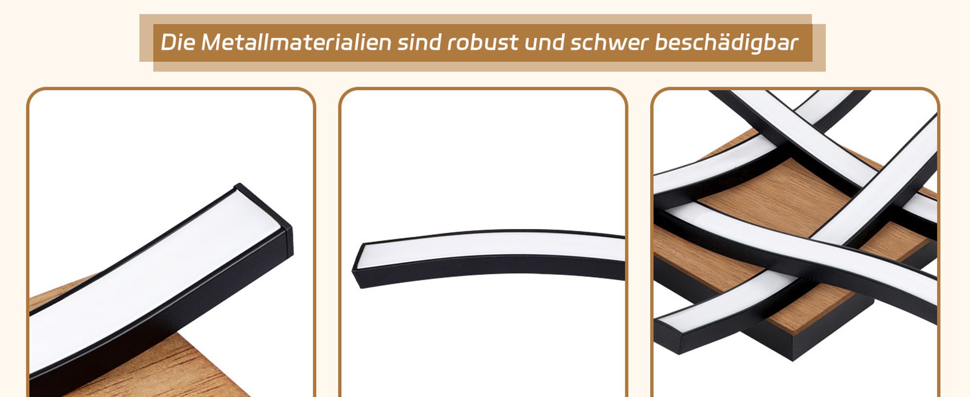 ZMH Deckenlampe LED Deckenleuchte Wohnzimmer 24W Holz Wohnzimmerlampe 3000K Warmweiß Modern Design Schlafzimmerlampe Schwarz Metall Küchenlampe
