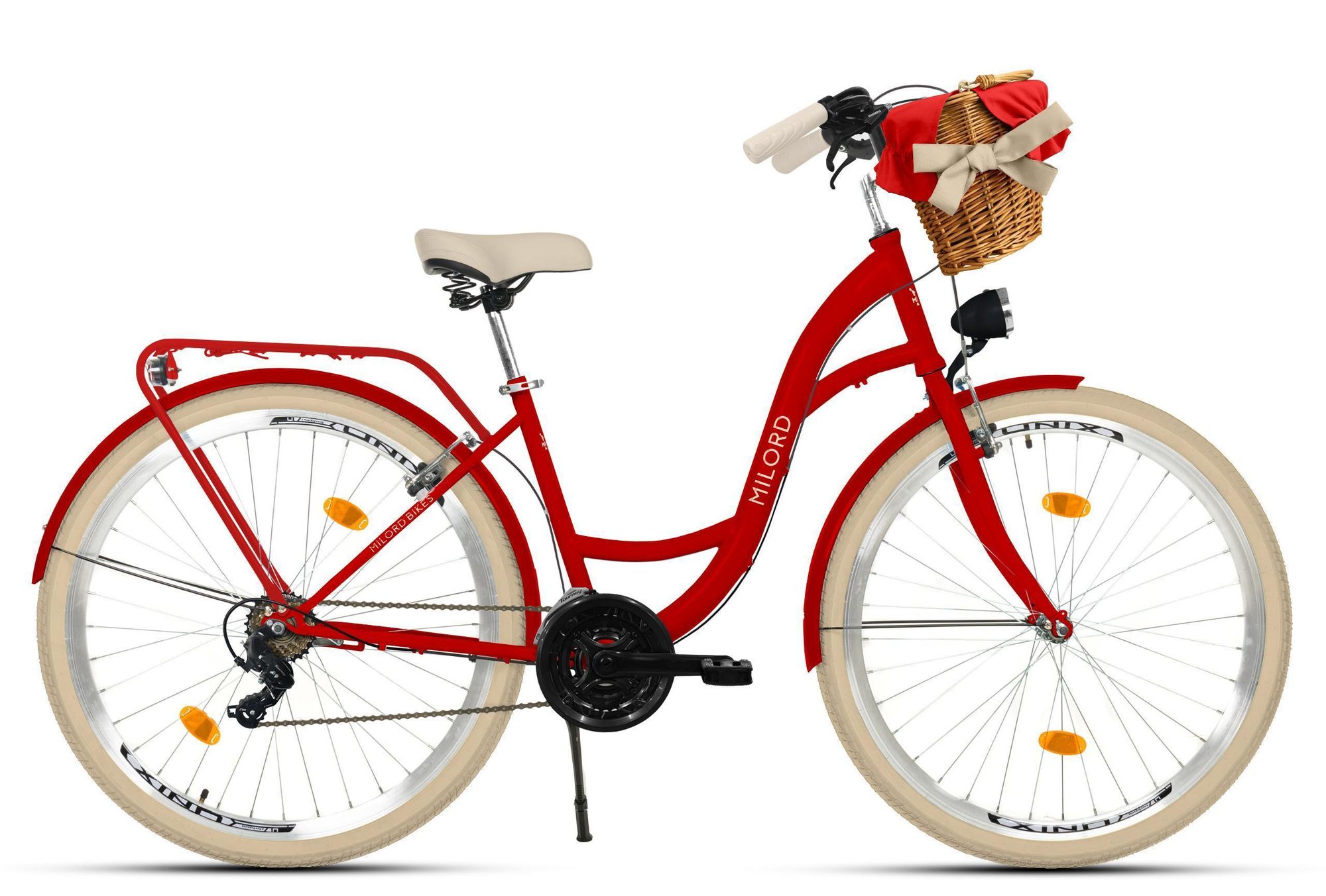 MILORD Damenfahrrad Citybike Komfort Mit Weidenkorb Hollandrad Fahrrad, 28 Zoll, 21-Gang, Schwarz