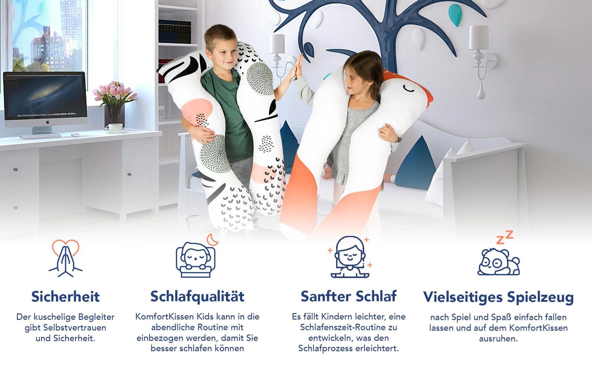 KomfortKissen™ Kids – Ergonomisches Kinder-Körperkissen 60x120 cm - Mikroplüsch (Kuschelig) / Fox