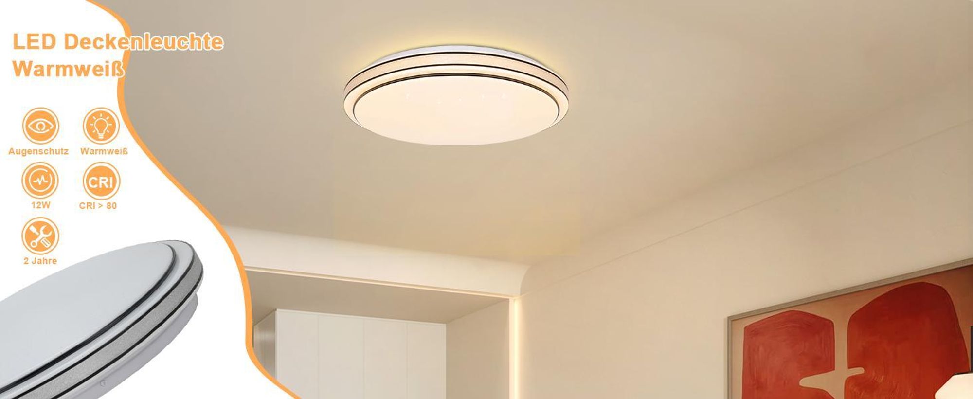 ZMH Deckenlampe LED Deckenleuchte Schlafzimmer - Ø27cm Schlafzimmerlampe Sternenhimmel 12W Flurlampe Warmweiß Modern Küchenlampe Rund Wohnzimmer Deckenbeleuchtung für Flur Küche Kinderzimmer