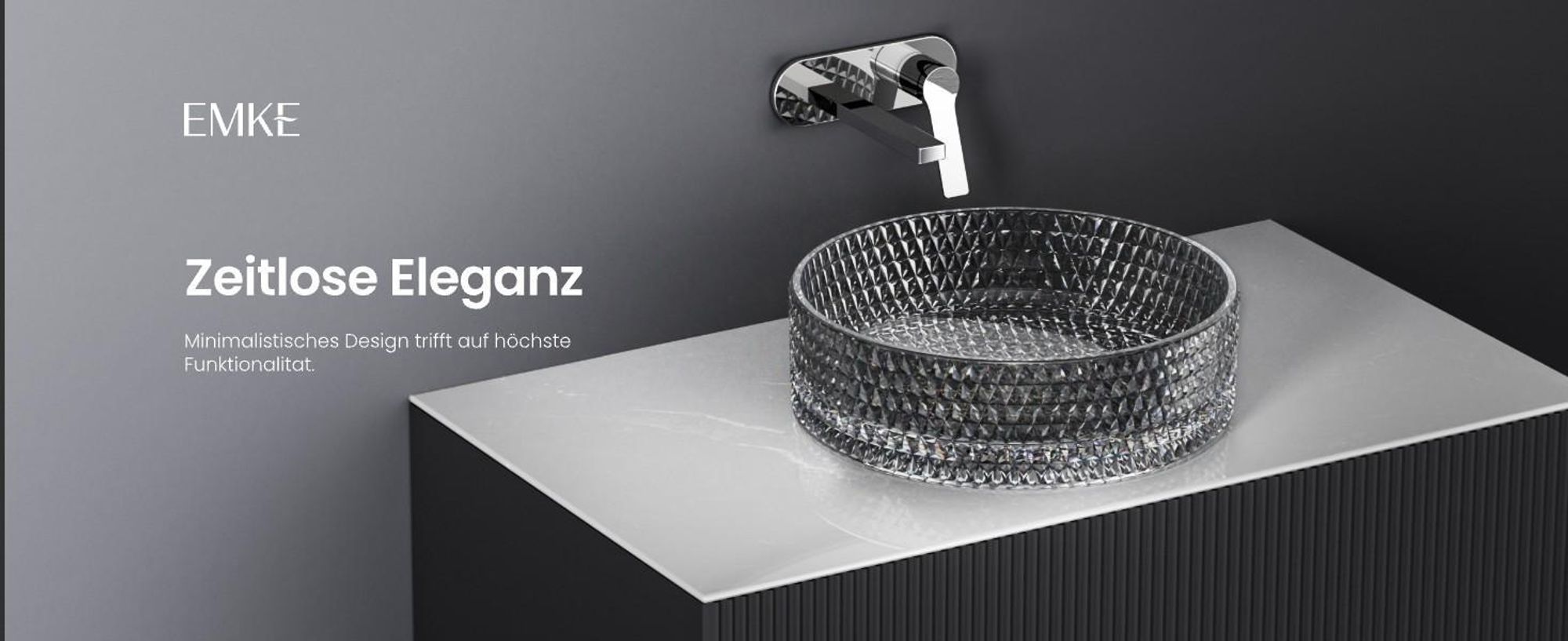 EMKE Aufsatzwaschbecken Rundes Glas– Transparentes Grau 36 x 36 x 11,2 cm Hochwertiges Design-Waschbecken für Badezimmer & Gäste-WC Waschschale