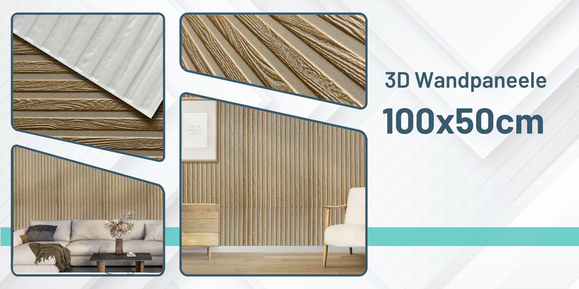 DECCART | 3D Deckenplatten | Wandpaneele | Lamellen 19 gold | 100x50cm | 0,5m2