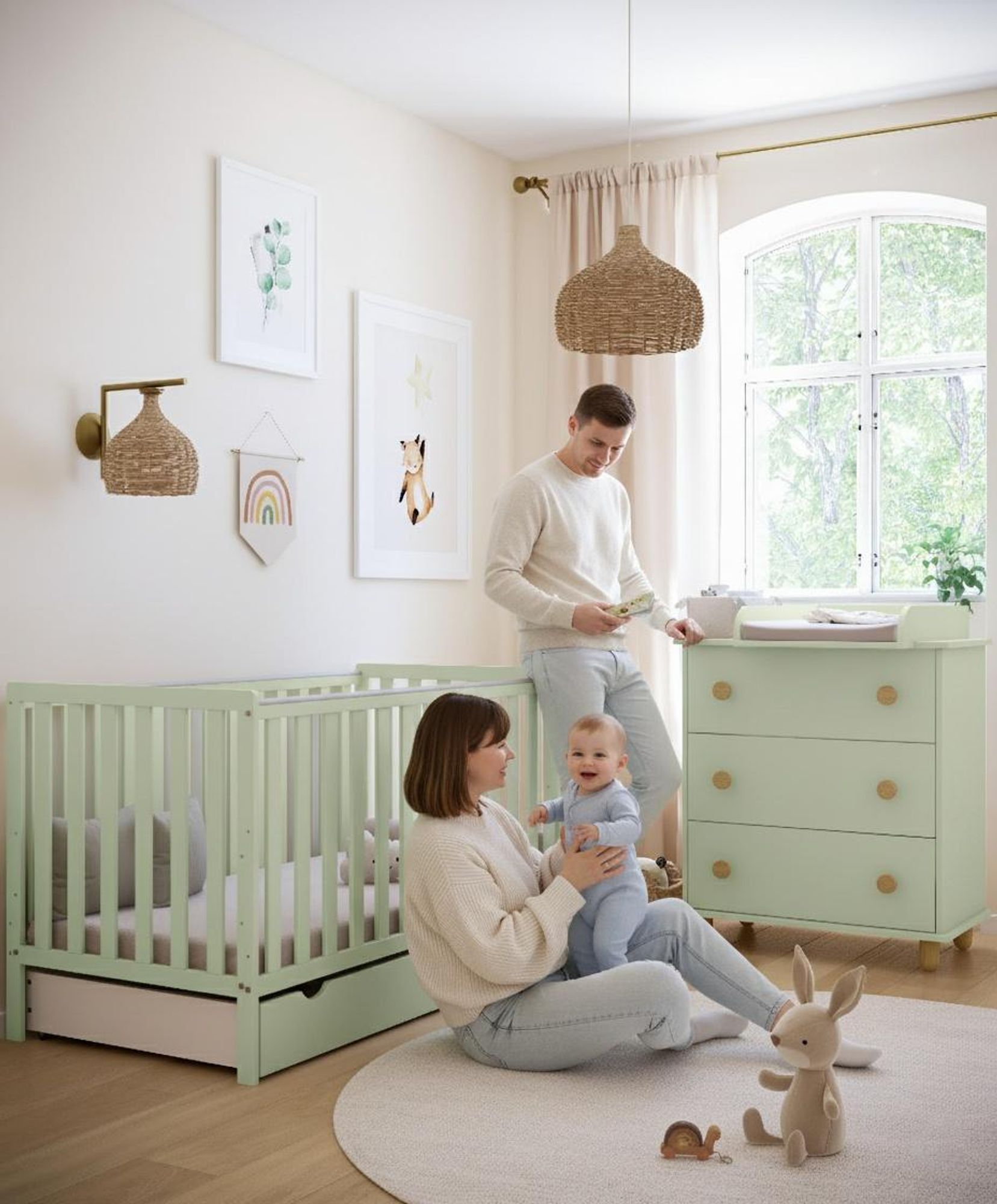 ZEE BAMBI Weiß Babybett 120x60 cm 2in1 mit Schublade & Schutzbarriere Klassisches Gitterbett 3-Fach Höhenverstellbar Kinderbett mit Beißschutz