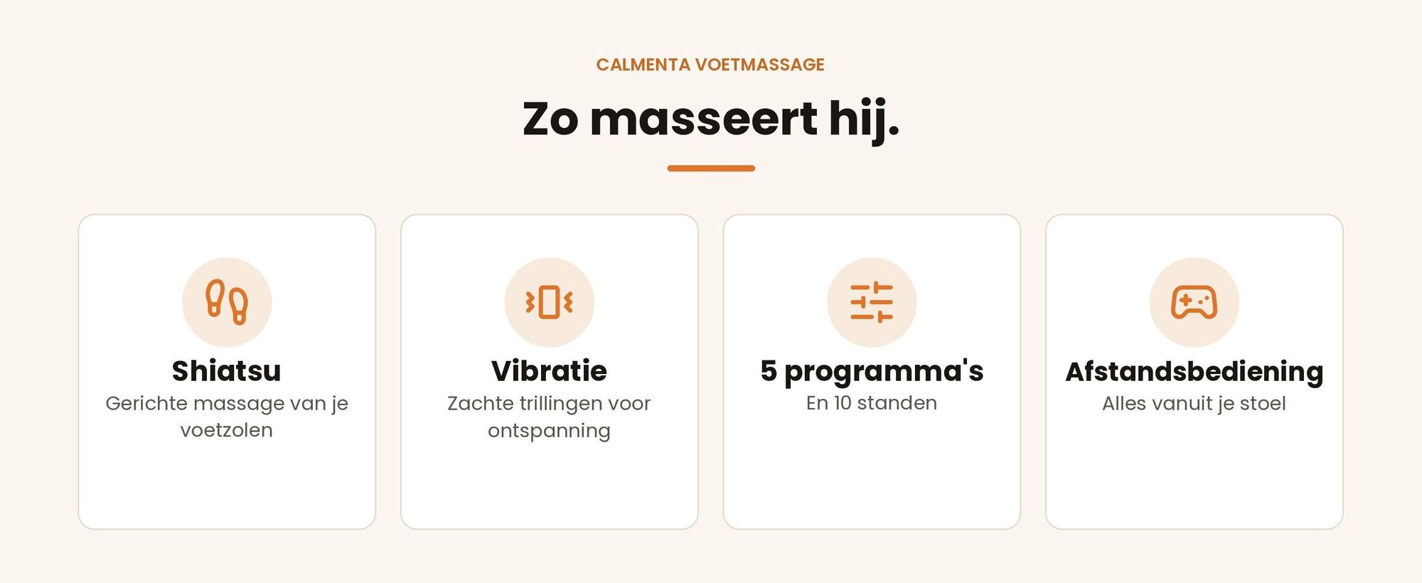 Functies van de Calmenta voetmassage: shiatsu, vibratie, 5 programma's en afstandsbediening