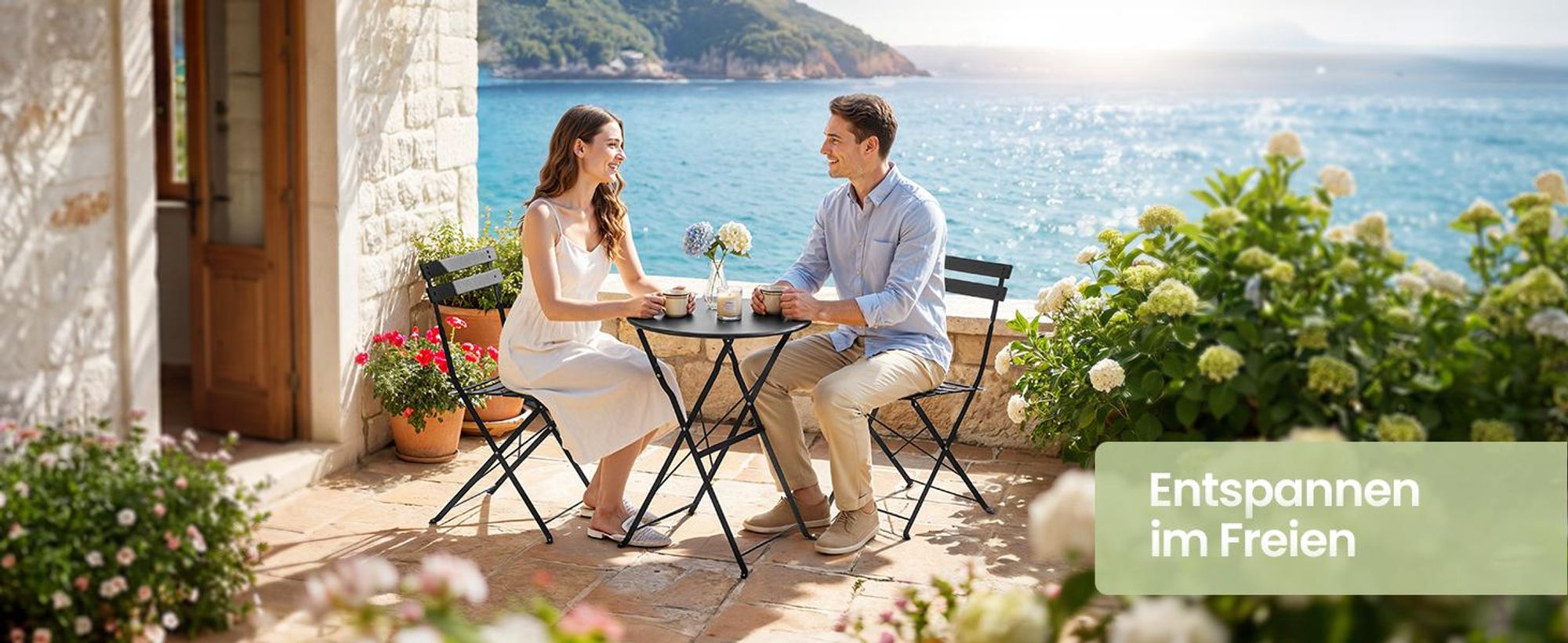 SONGMICS Balkonmöbel 3-teilig, 1 Klapptisch mit 2 Stühlen, Gartenmöbel-Set, aus Stahl, für Balkon, Terrasse, schwarz