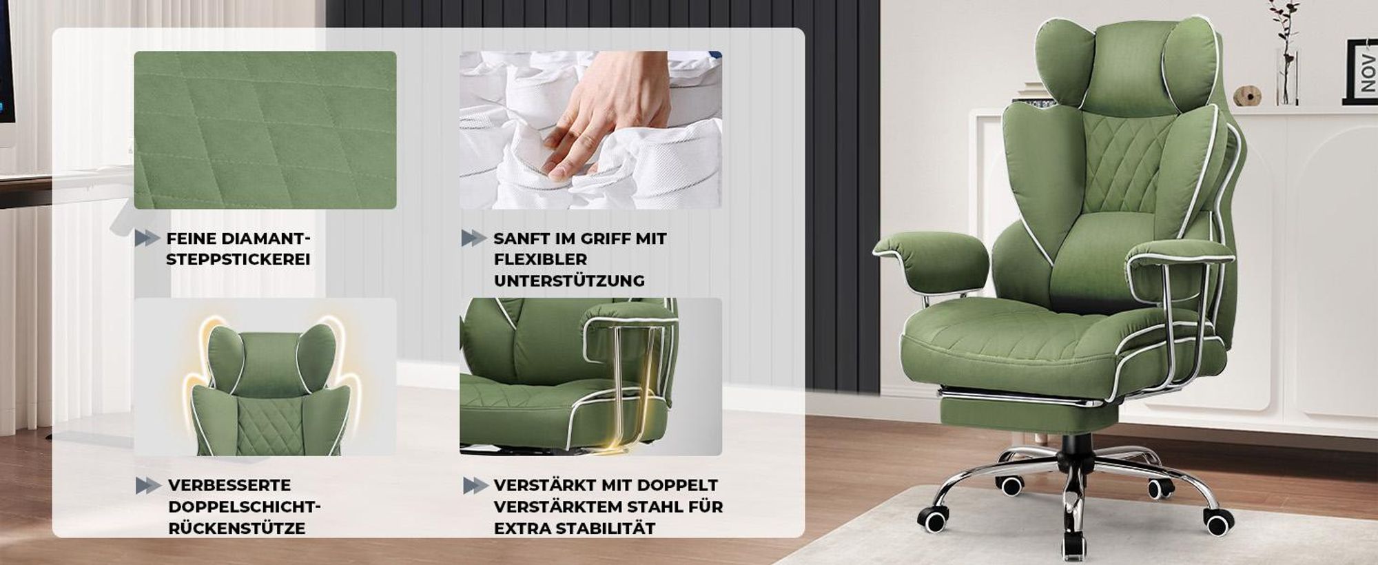 GTPLAYER Gaming Stuhl, Gamer Stuhl, Ergonomischer Bürostuhl mit Fußstütze verstellbare Lenden und Kopfkissen, Gaming Chair Gepolstert, Gaming Sessel