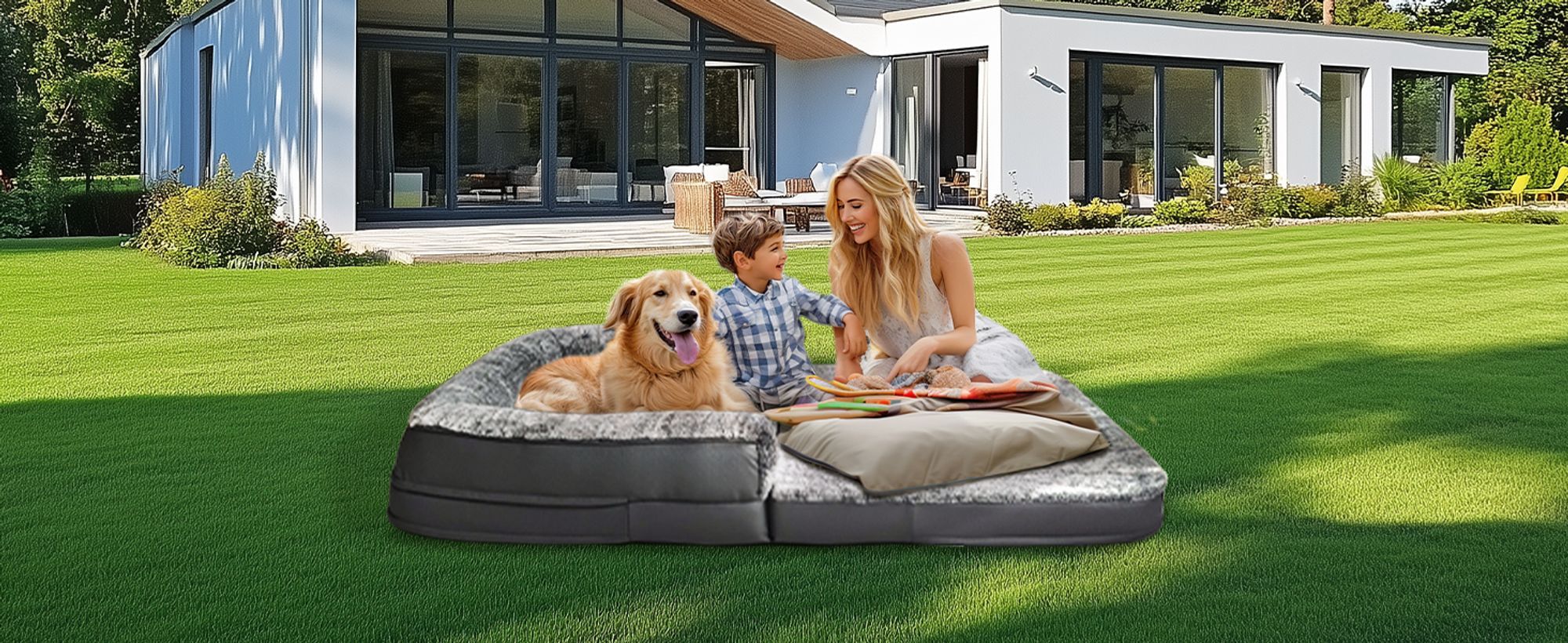 WISFOR Hundebett Extra Groß, Faltbar Hundekissen Haustierbett Tierbett Hundesofa, waschbar & rutschfest, 180 x 95 x 28 cm