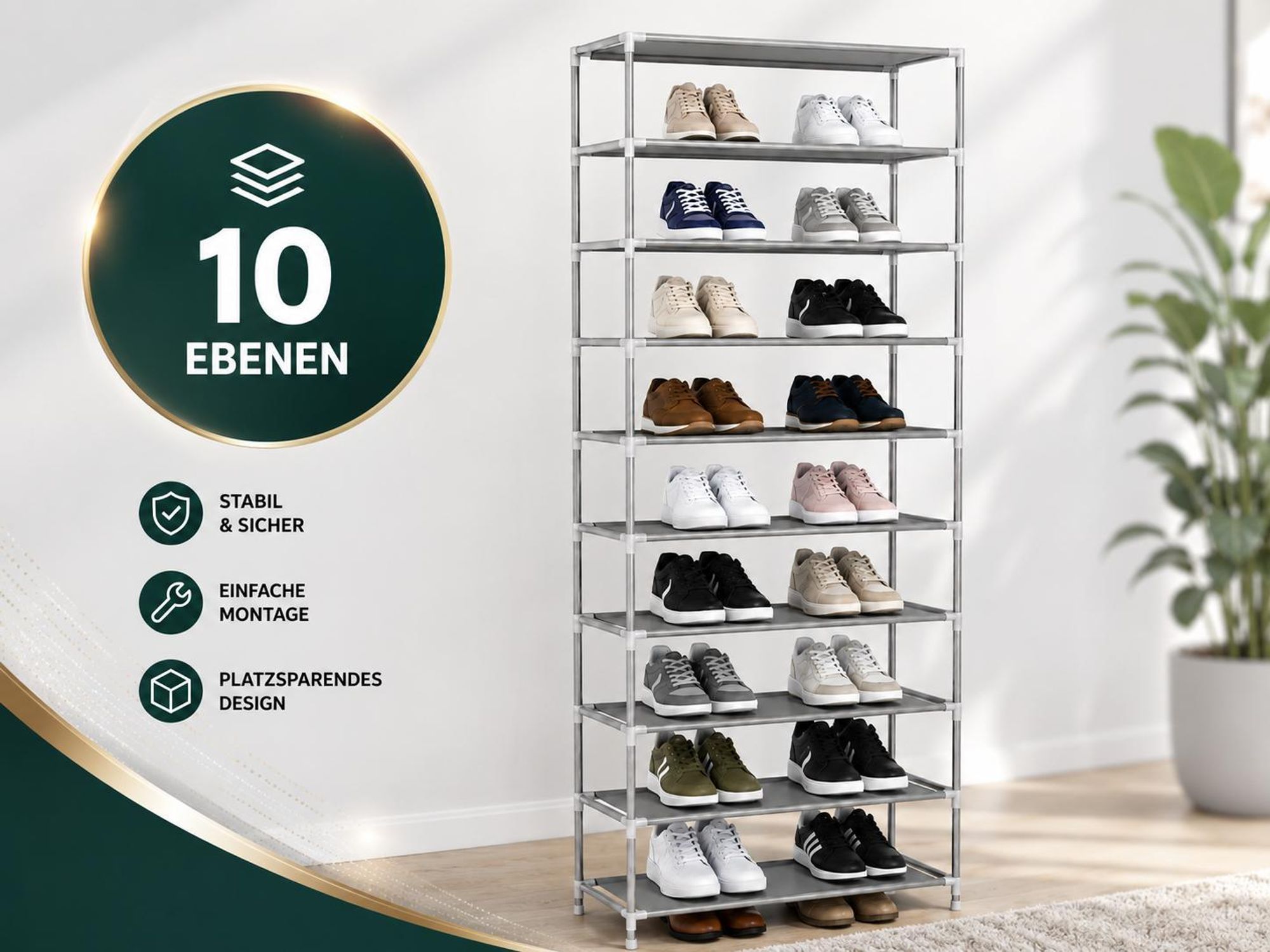 Schuhregal Schuhschrank Schuhständer 55x27x155cm Metall Höhenverstellbar bis 35 Paar Schuhe Aufbewahrungssystem YaLiva Decor