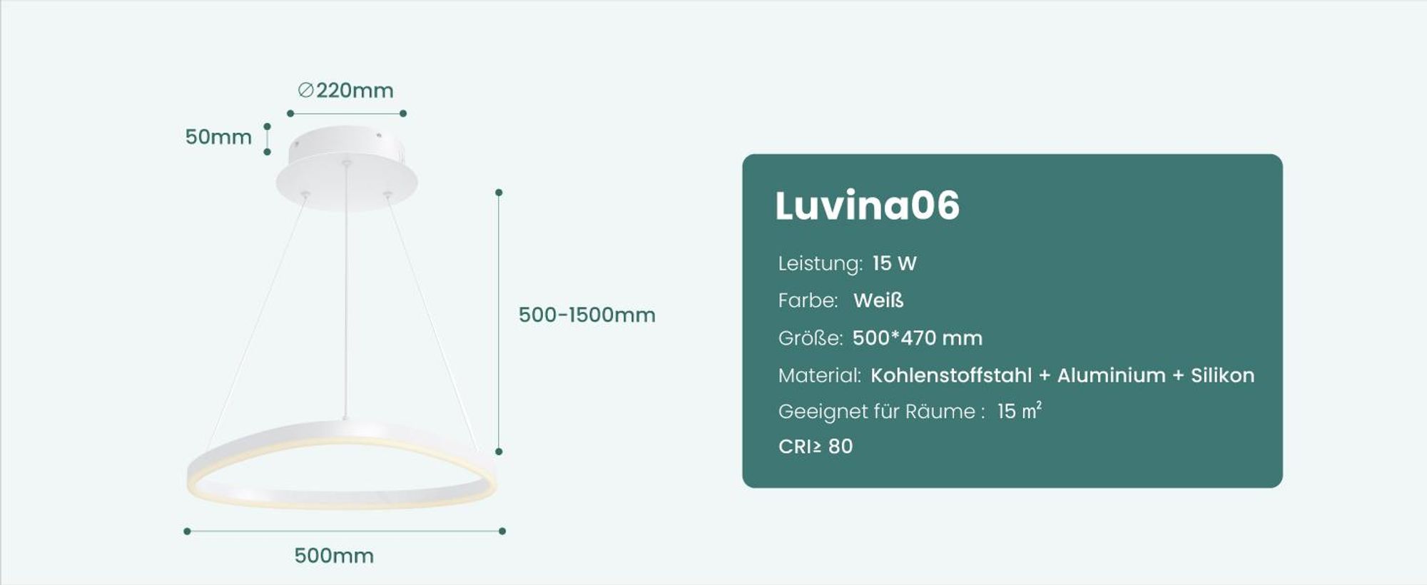Mai & Mai Pendelleuchte 50cm LED Hängelampe Dynamisches Wellendesign 3000K/4000K/6000K Verstellbares Kabel 15W Schwarz Hängeleuchte Luvina06