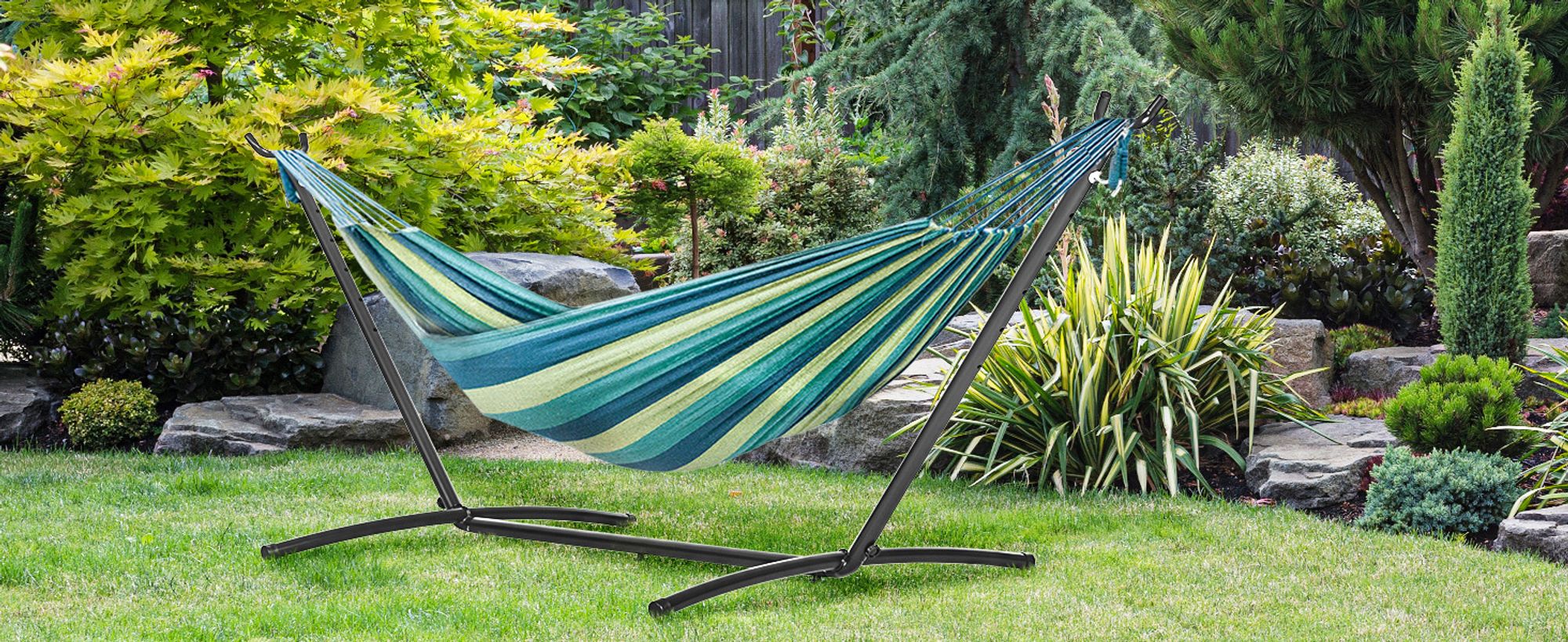 Outsunny Hängemattengestell Metall mit Haken 280x120x110 cm bis 120KG belastbar