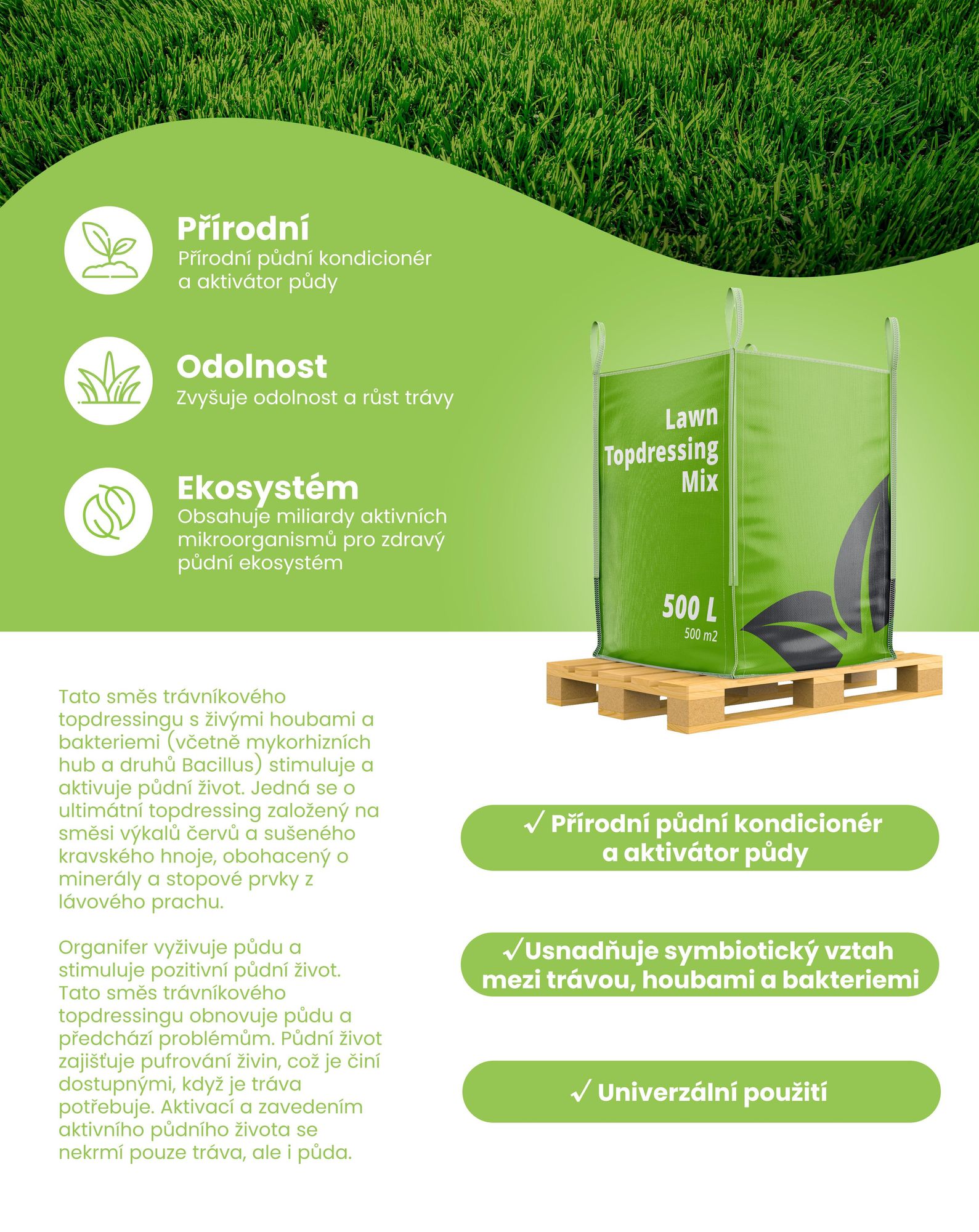 Trávníkový topdressing – Směs s mykorhizou a rhizobakteriemi (50 litrů – pro 50m2) - Organifer