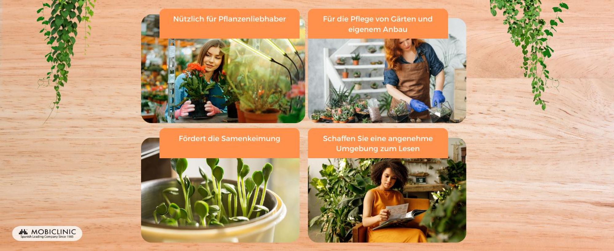 Mobiclinic, Pflanzenlampe, LED, GrowFlex X3, 3 Modi, 6000K, 10 Helligkeitsstufen, 3 Köpfe, Vollspektrum, , Timer, 360° Rotation, 60W, USB, Grow lampe