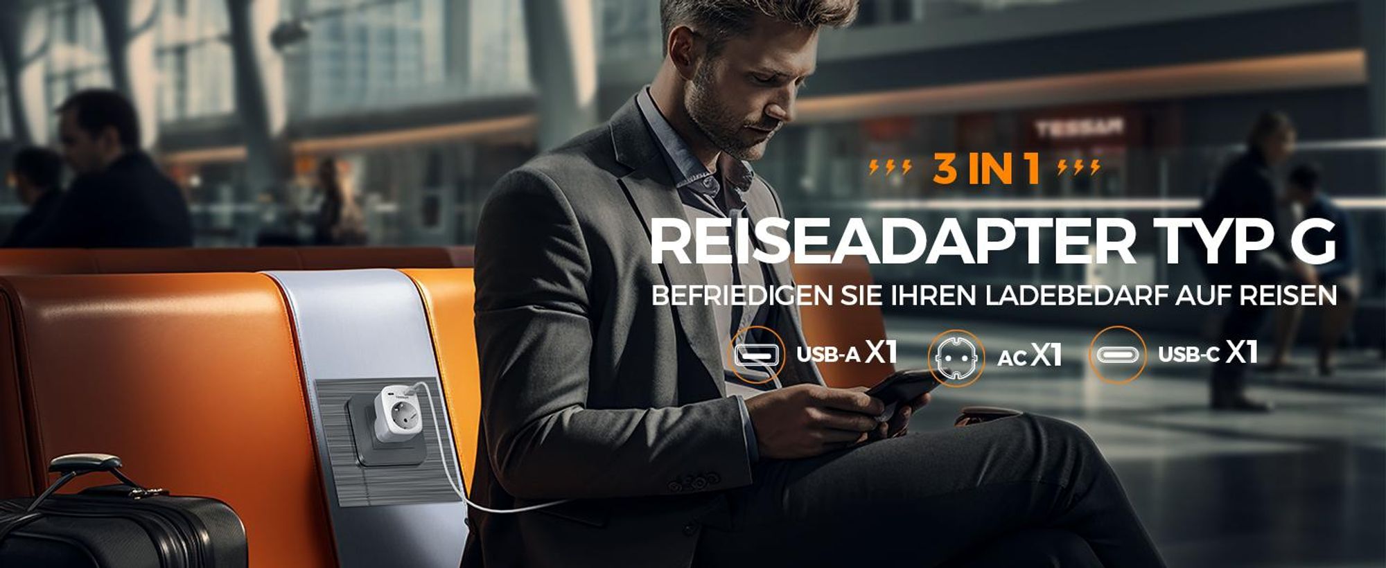 TESSAN 2er Pack Adapter England Deutschland Stecker 3 in 1 Steckdosenadapter mit USB C und USB A 3250W Typ G