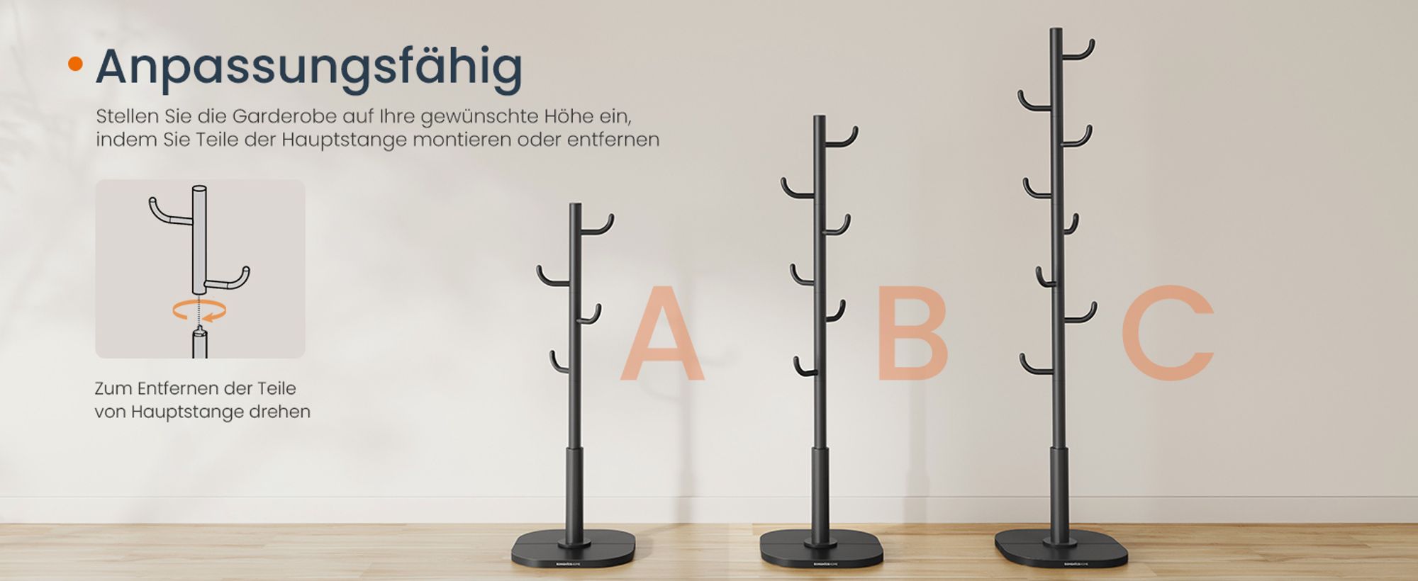 Garderobe in Kaktus-Form, Kleiderständer, mit 8 Haken, 175,3 cm hoch