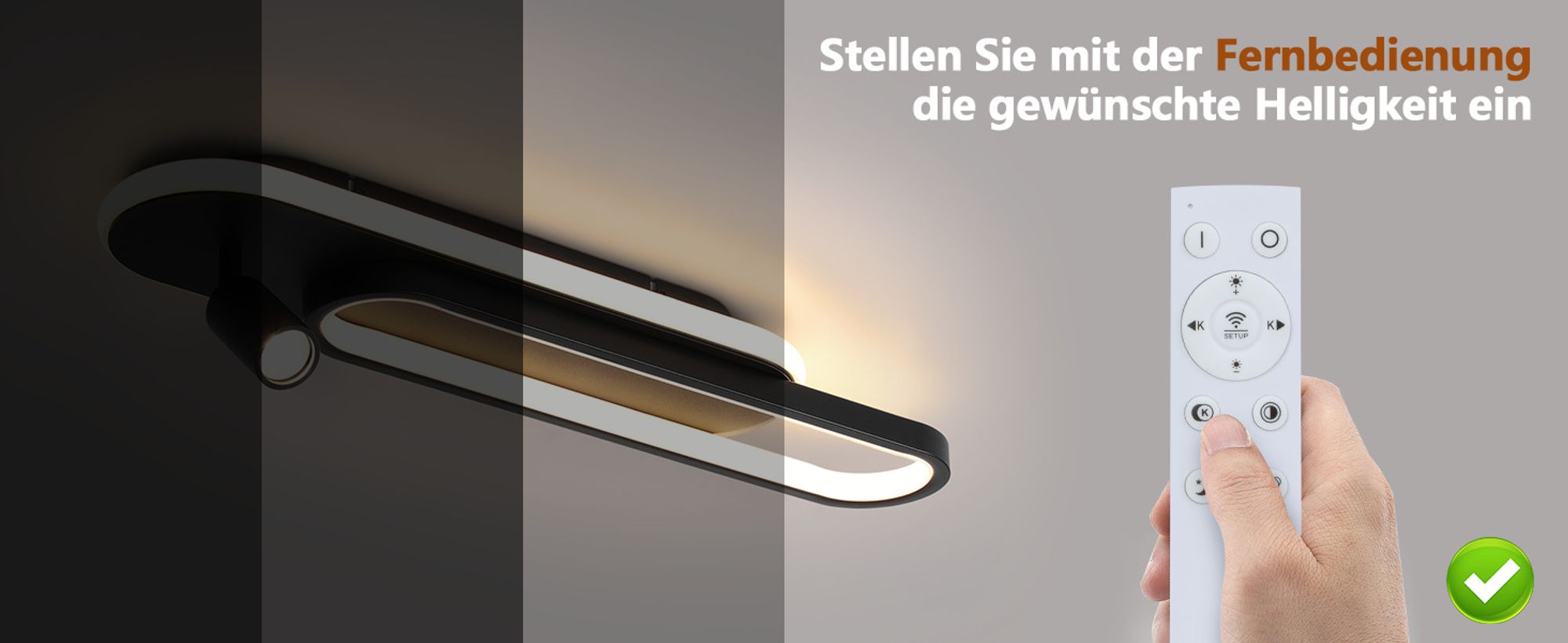ZMH LED Deckenleuchte Dimmbar mit 1 Deckenstrahler Fernbedienung Deckenlampe Schwarz Wohnzimmer 46W Küchenlampe Modern 3000K - 6500K Schlafzimmerlampe
