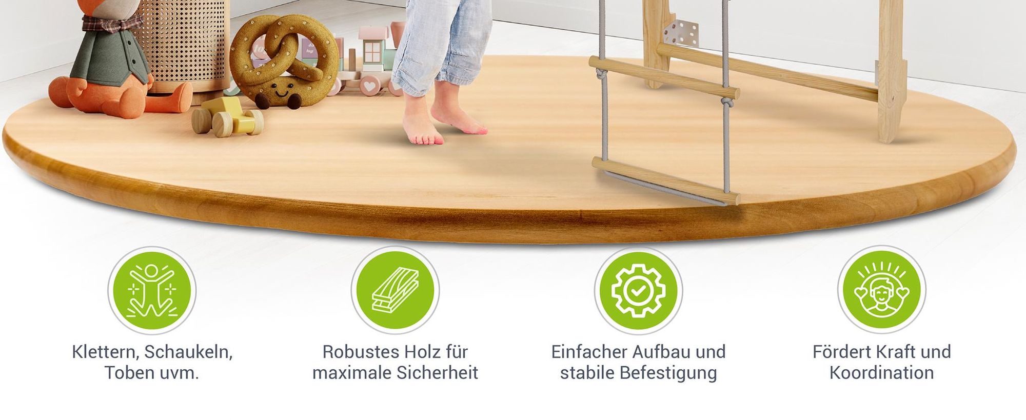 Juskys Sprossenwand für Kinder - Indoor Klettergerüst mit Turnringen und Strickleiter