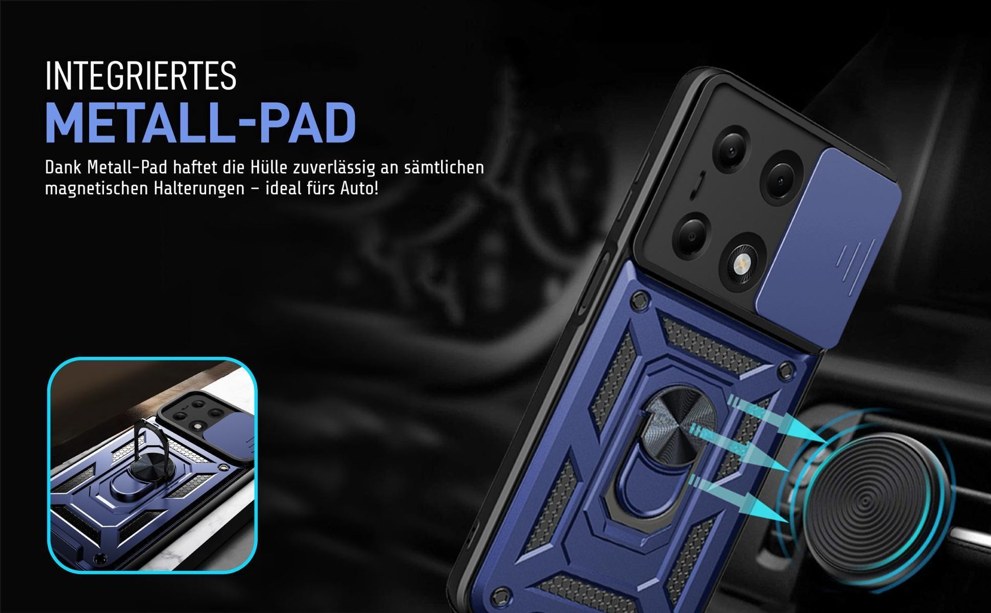 Bumper für Xiaomi Redmi Note 13 Pro in Blau mit Metallplatte