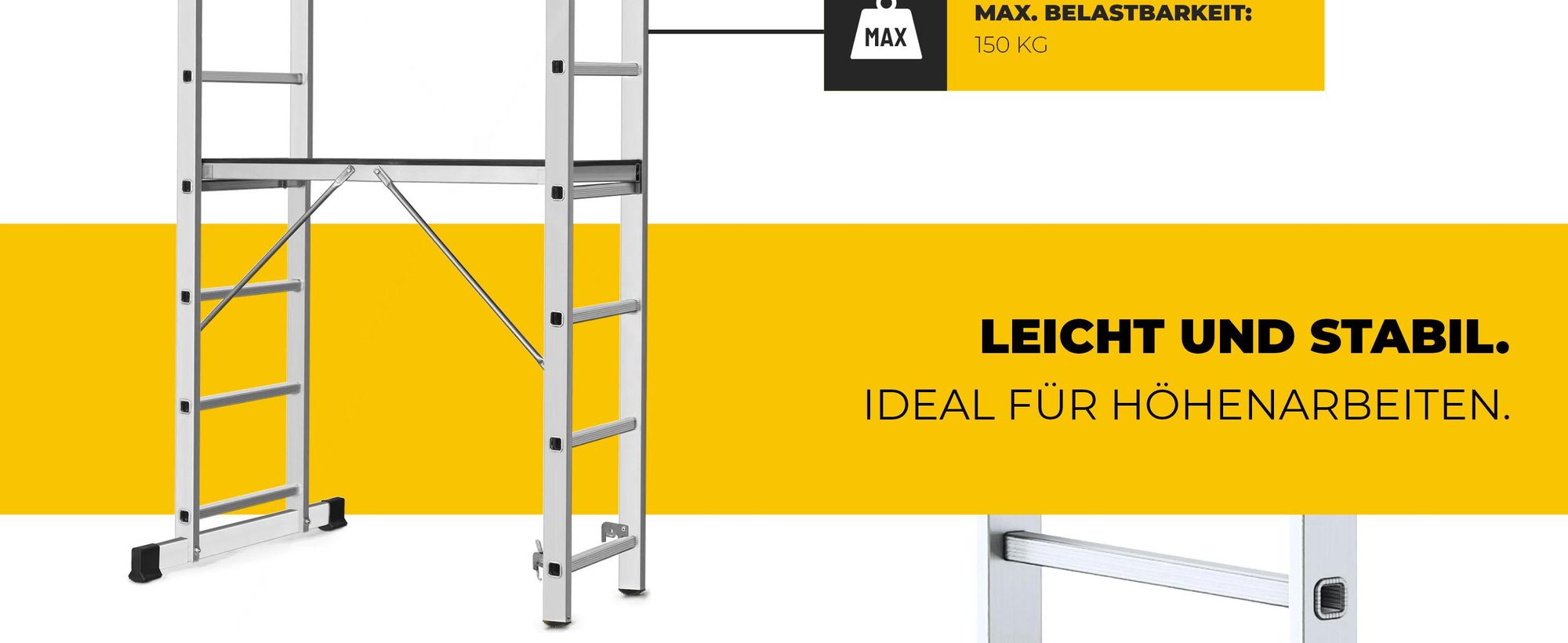 Drabest | Aluminiumgerüst - gerüst - Mehrzweckleiter - Leitergerüst - 2x8 - leiter gerüst - 150kg - plattform aluminium gerüst - 33x114 cm