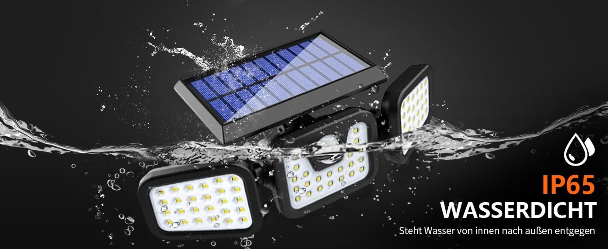 Solarleuchten Außen mit Bewegungsmelder, 74 LED Solar Strahler Außen, 360° Drehbar, 3 Modi Wandleuchte, 2400mAh Solar Außenleuchte, LED Solarlampen
