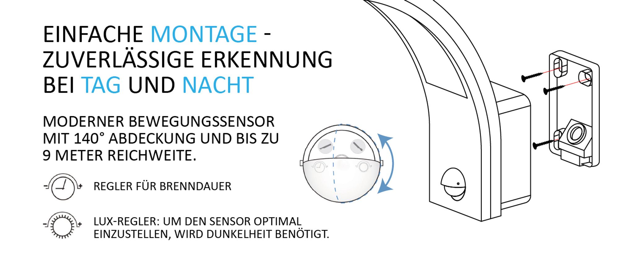 LED Außenleuchte mit Bewegungsmelder PIRIT Schwarz – 15W, IP54, 900 Lumen, 4000K Neutralweiß - Außenwandleuchte, Außenlampe, Eingangsleuchte