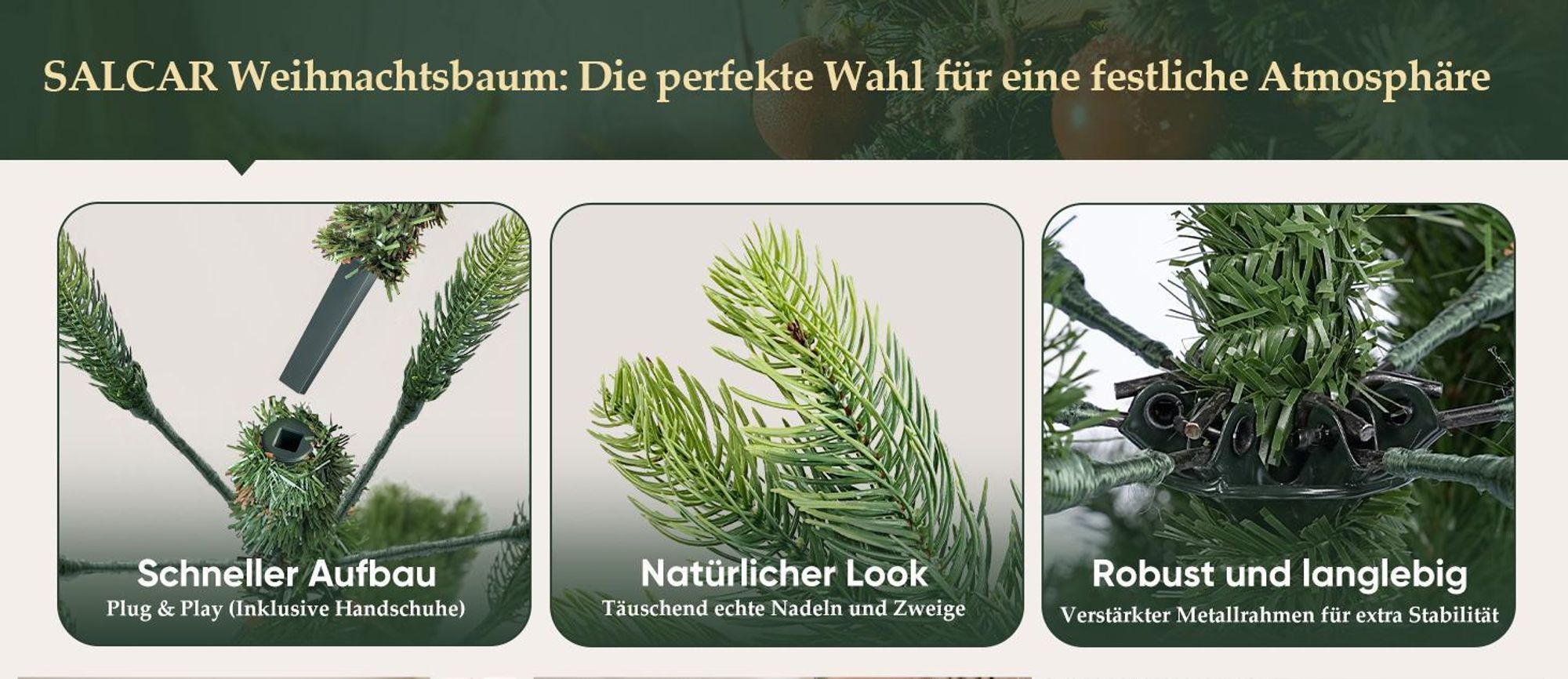Salcar 180 cm künstlicher Weihnachtsbaum Spitzgruss Tannenbaum mit 855 Spitzen, PE/PVC Nadeln und grünen realistischen Zweigen