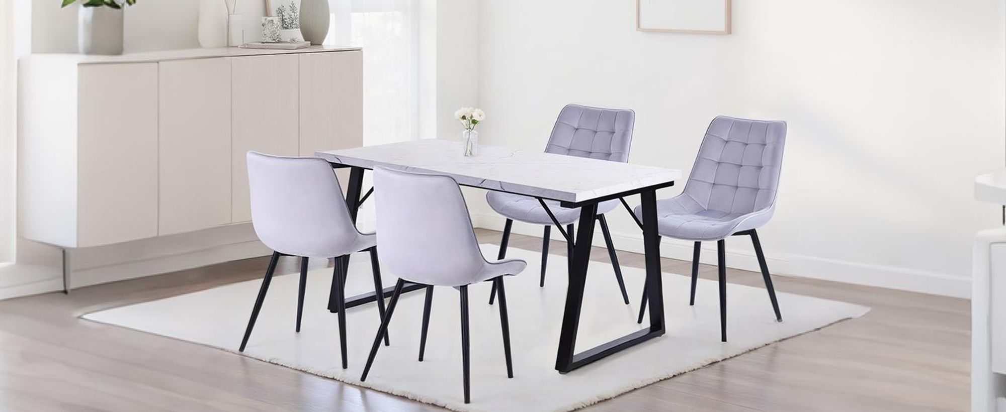 HOMAVO Esszimmerstuhl 2er-Set – Gepolsterte Stühle mit ergonomischer Rückenlehne, Metallbeinen und Samt- oder Baumwoll-Leinenbezug