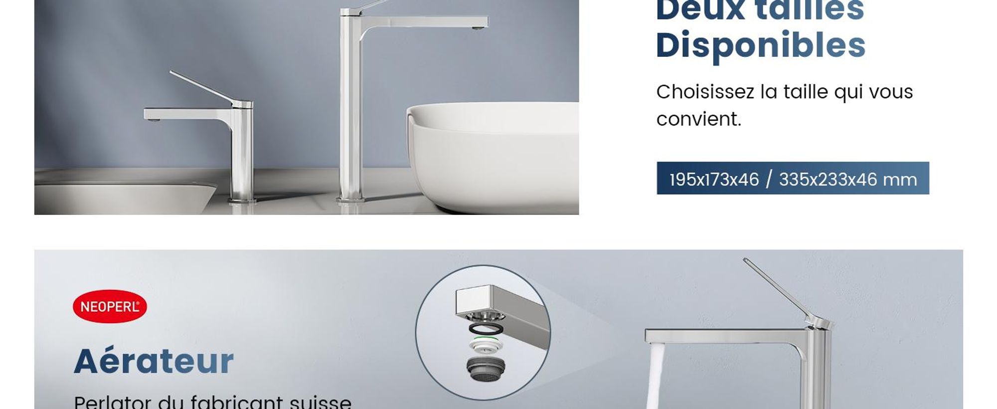 EMKE Robinet de salle de bain chromé 335x233x46mm, laiton, cartouche céramique, robinet de salle de bain, mitigeur de lavabo, mitigeur de lavabo