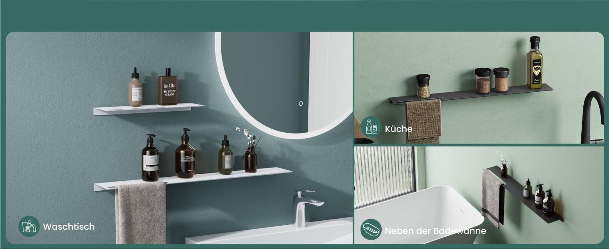 Mai & Mai Duschablage zum Bohren oder Kleben Duschregal Badablage aus Aluminium 60cm Badezimmerablage zur Wandmontage Organizer Matt schwarz Reglo-06