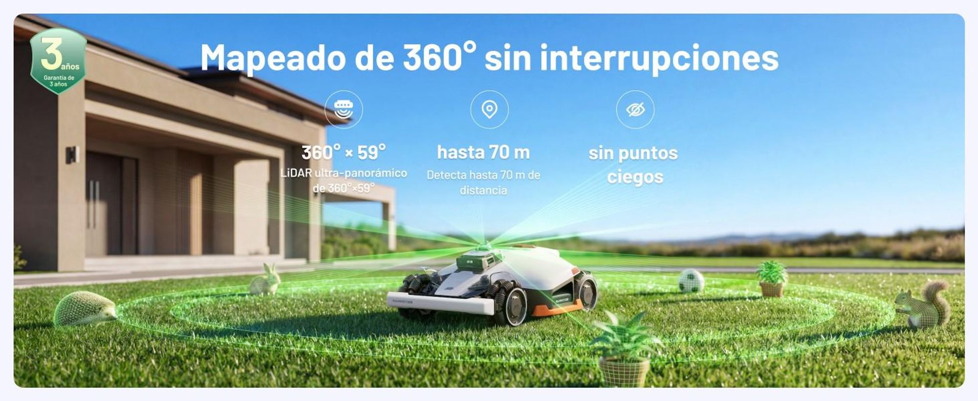 Cortacésped robótico Mammotion LUBA 3 AWD 1500 con soporte para lavado, para 1500m², tracción en las cuatro ruedas, pendiente 80%, mapeo-auto, 4G, APP