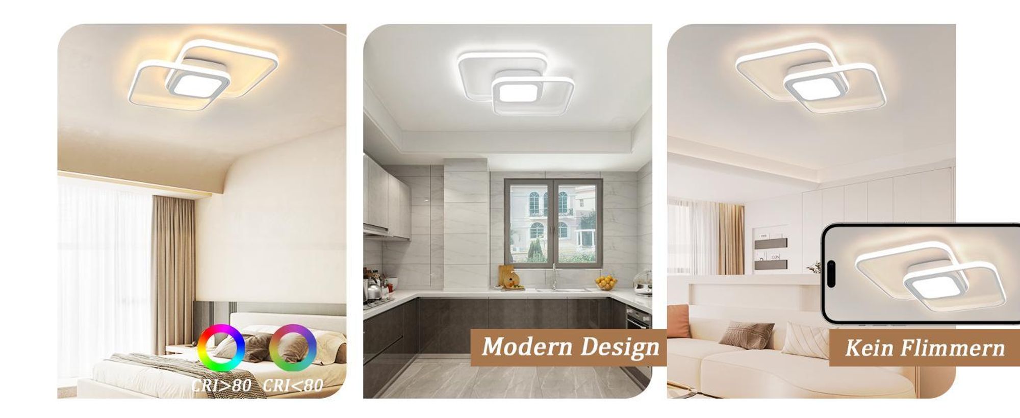 ZMH LED Deckenleuchte Weiß Dimmbar Metall mit Fernbedienung für Wohnzimmer Kinderzimmer Küche Flur 48W CRI>80, Augenschutz, Kein Flimmern Eckig
