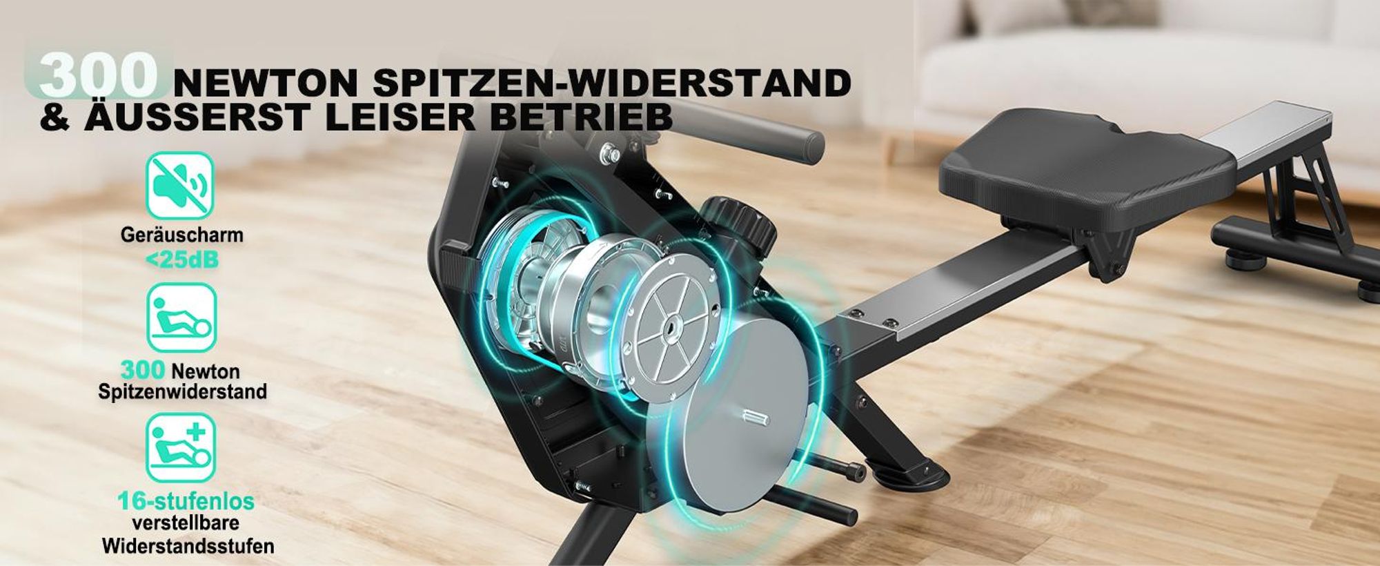 VOWVIT Rudermaschine magnetisch, 16 Stufen, leise, App, 160 kg, vertikal platzsparend, Silber