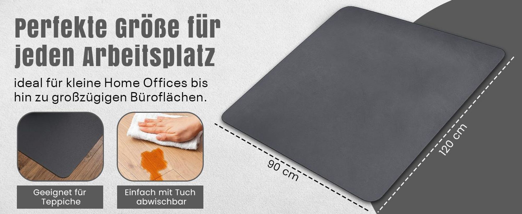 LP Projekt Bodenschutzmatte transparent 90x120cm- Schreibtischstuhl Unterlage - rutschfest - Schutzmatte Bürostuhl - Stuhlunterlage
