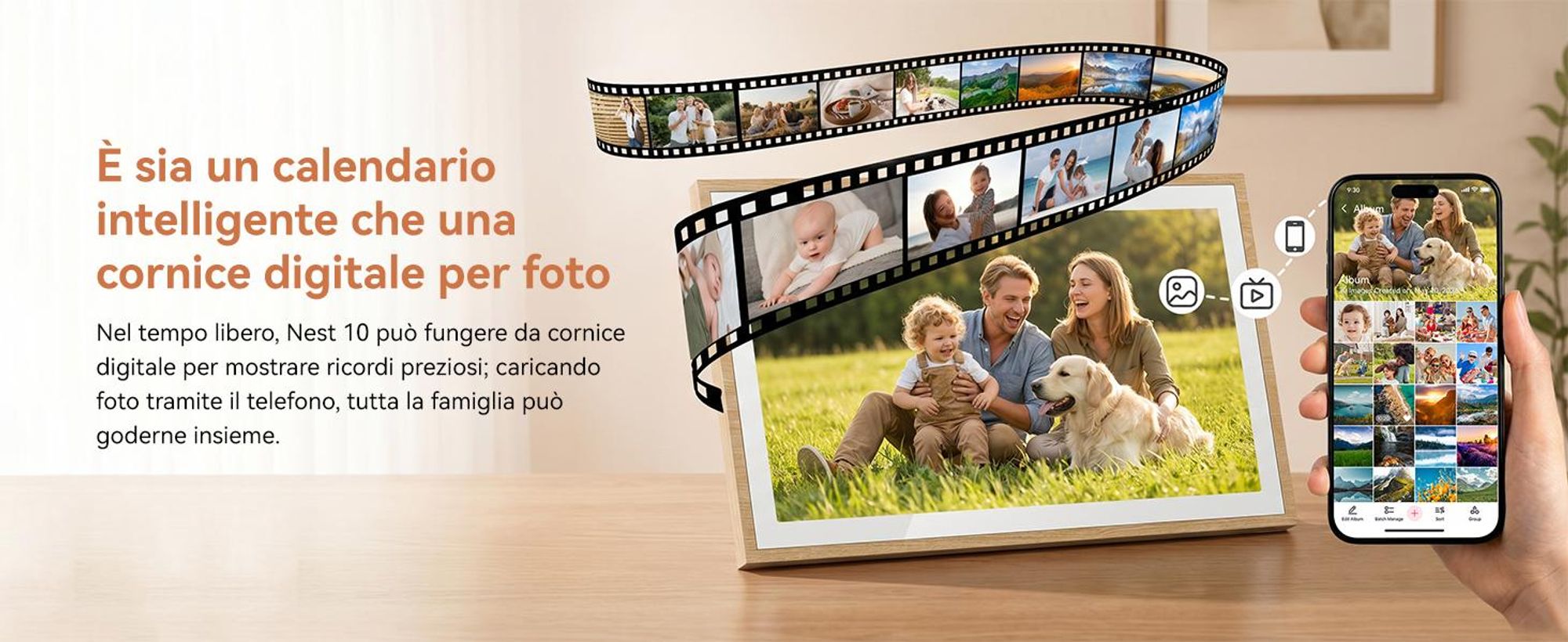 2026 NUOVO! Blackview NEST 10, calendario digitale e cornice per foto da 10,1", con touchscreen, Wi-Fi, risoluzione 1280x800, formato 16:10, condivisione foto, controllo parentale, design in legno