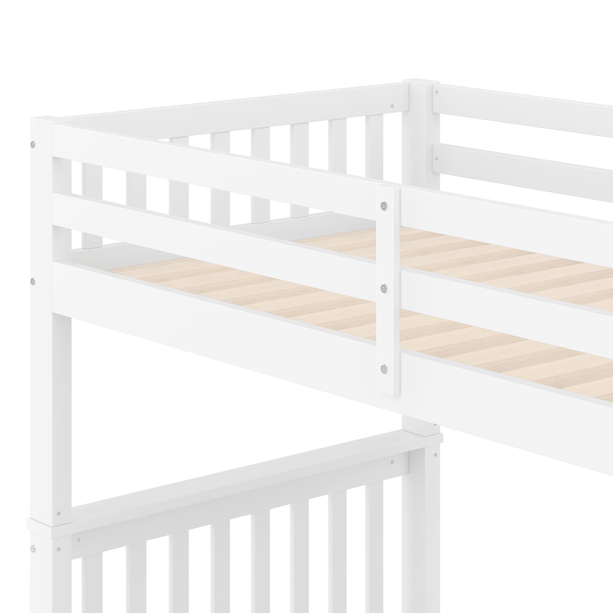 Merax Etagenbett 90x200cm, Stockbett mit Lagertreppe, 2 Schubladen, hohem Geländer, Zäune, Hochbett, Kinderbett, Massivholzbett, Weiß