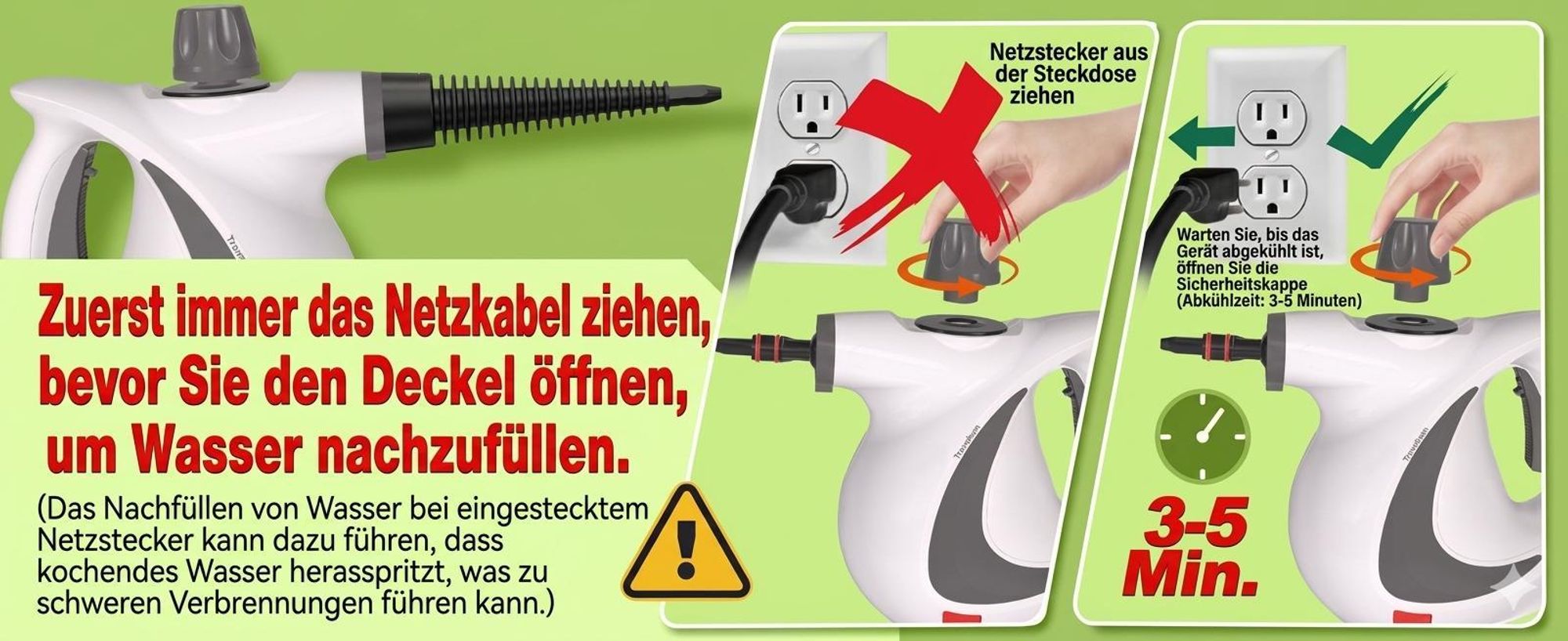 1300W Natürlicher Dampfreiniger mit Druck für mehrere Oberflächen, mit 12 Zubehörteilen, Mehrzweck-Dampfgarer für den Heimgebrauch, zur Reinigung