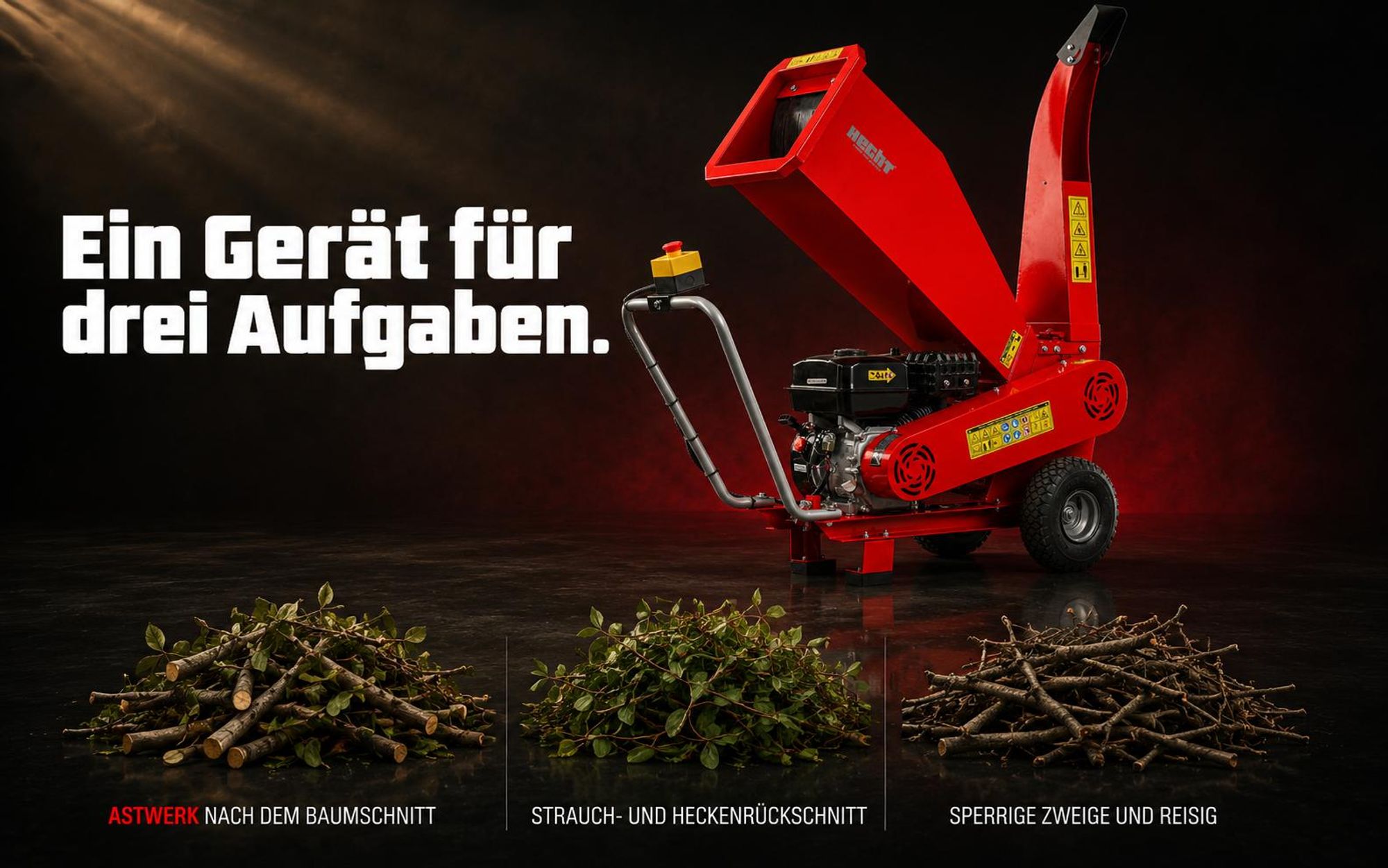Gartenhäcksler Holzhäcksler Benzin HECHT 6208 | 5,2 kW / 7 PS | bis 7 cm | 208 cm³ | Messerwalze mit 2 rotierenden Messern