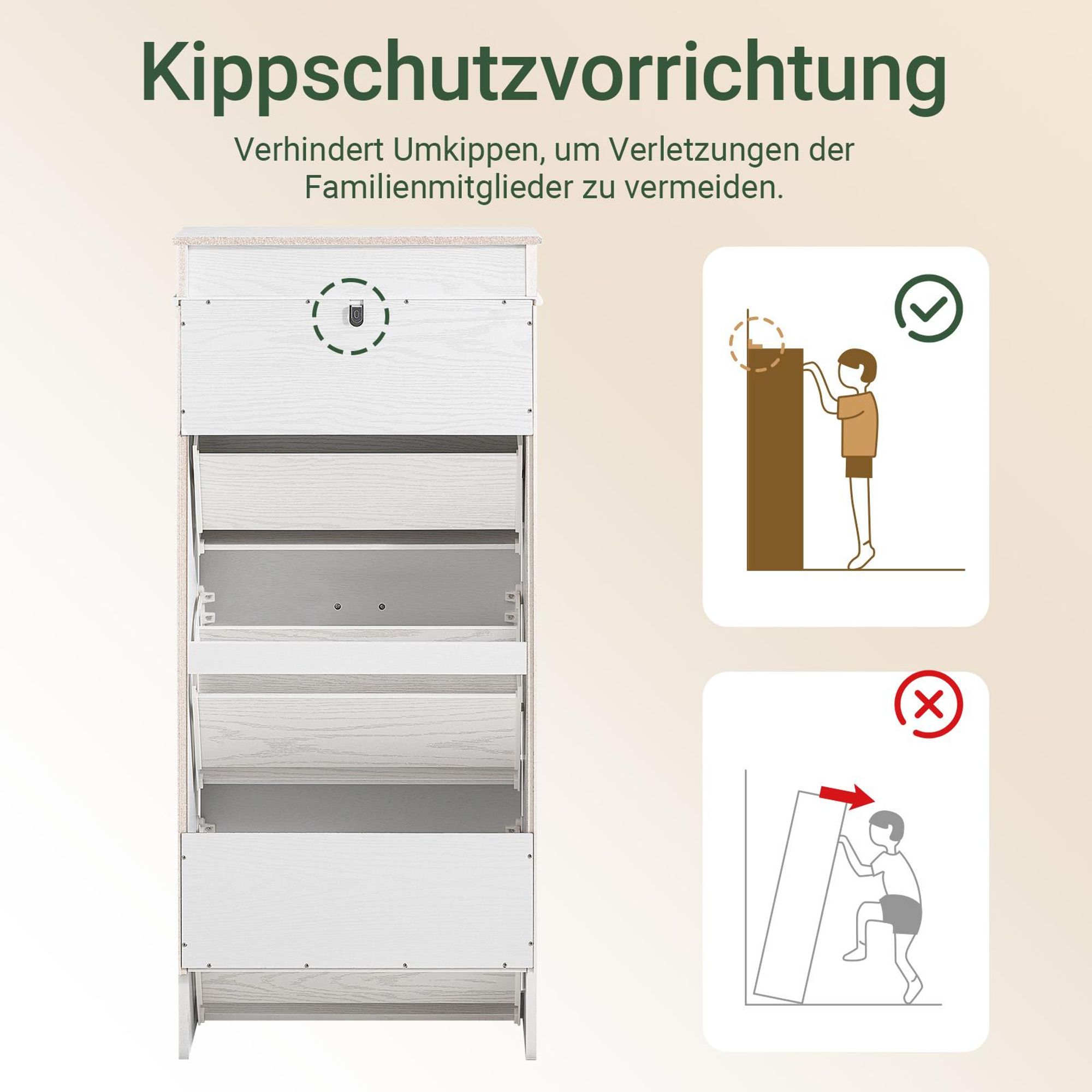 SoBuy Schuhschrank Schmal mit 3 Klappen Schmaler Schuhkipper, Verstellbares Schuhregal für Flur Eingangsbereich Flurschrank mit Kippsicherung FSR94-WG