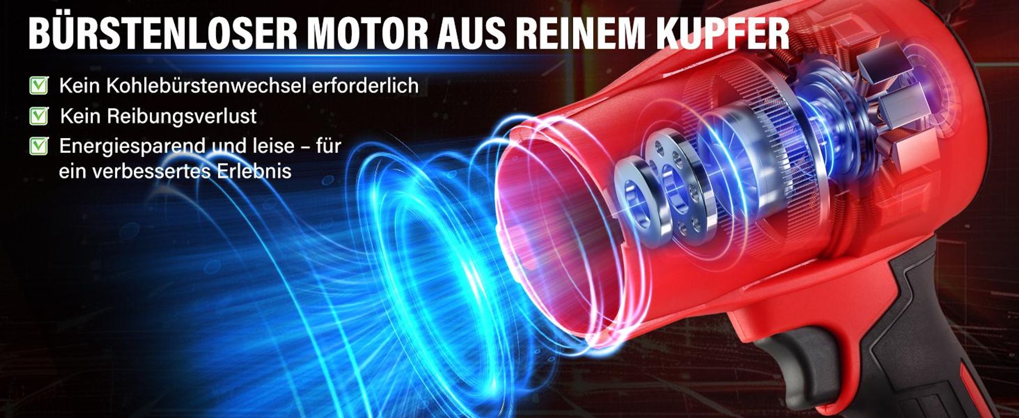 TEENO - Kabelloser Laubbläser 21V – 3 Geschwindigkeiten Max 35000 U/Min, Leicht, Kompakt, 3 Düsen Enthalten, 2x6,0Ah Akkus - Ladegerät