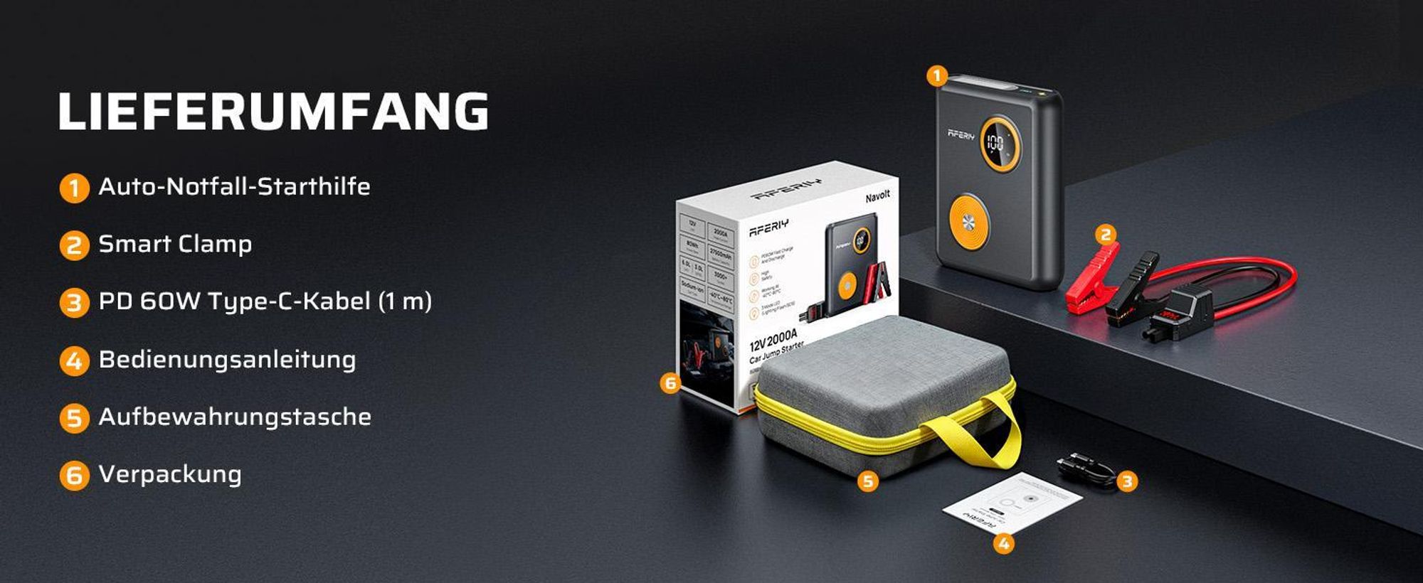 AFERIY GK03 Štartovací zdroj 2000A | 27500mAh Sodíkovo-iónový Jump Starter