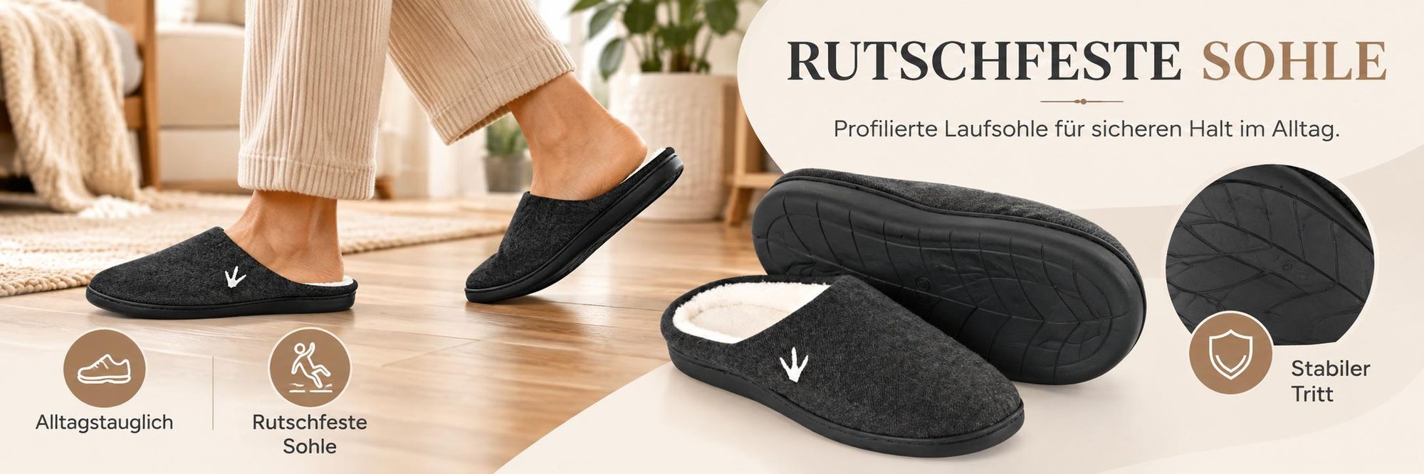 Hausschuhe HEYO Damen Herren Warme Pantoffeln rutschfeste Sohle Gefütterte Winter Pantoletten Memory Foam Schwarz 38/39