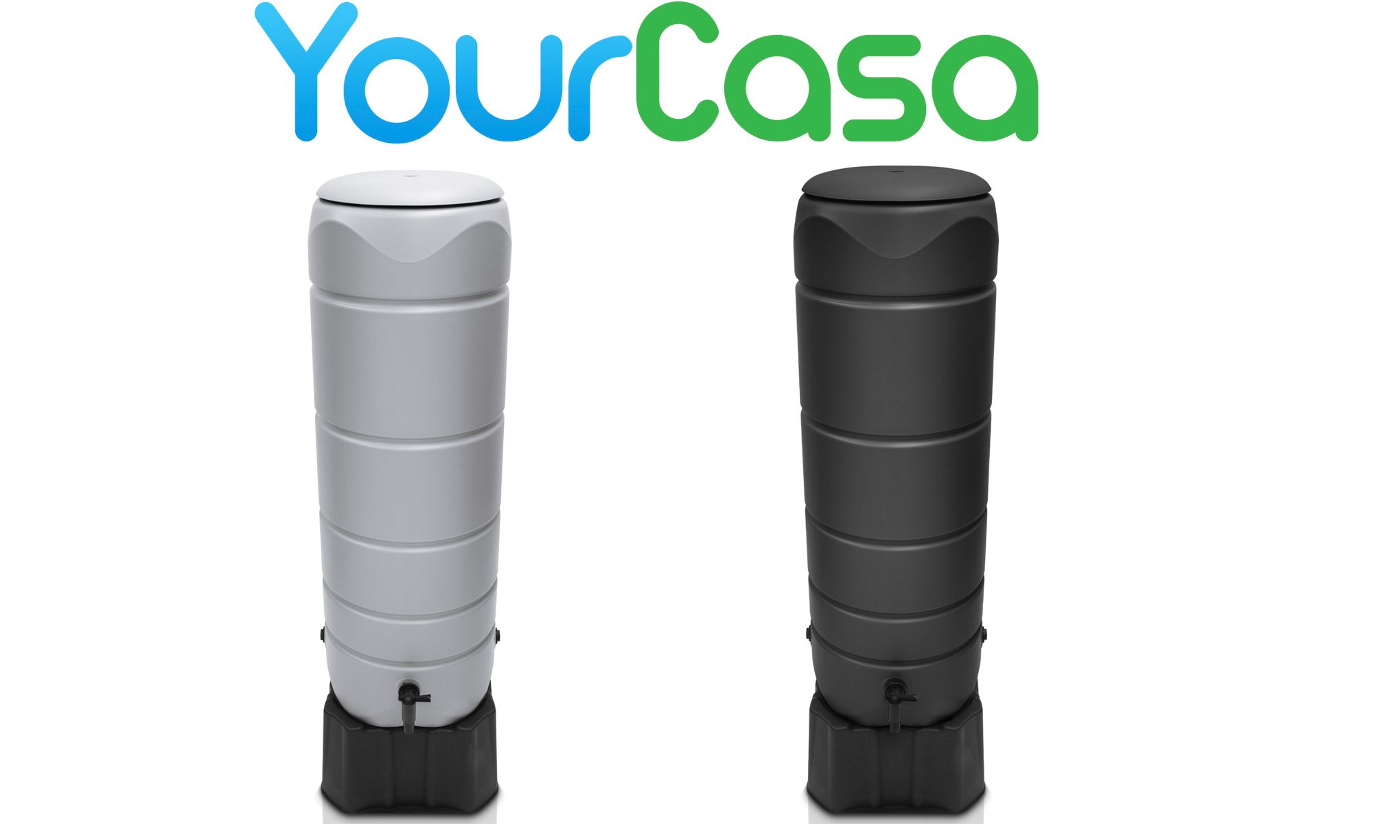 YourCasa Regentonne [CircleTower] 110L mit Standfuss, Deckel & Wasserhahn - Regenfass Frostsicher aus Kunststoff