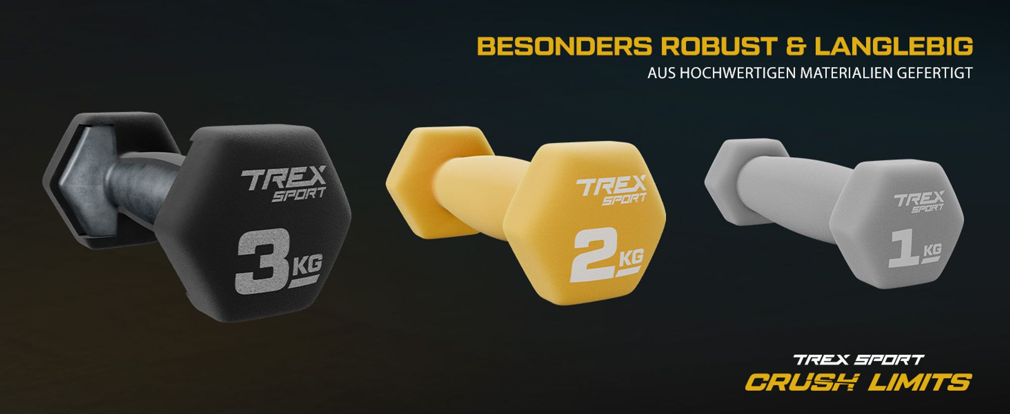 TREX SPORT Neopren Kurzhanteln 6er Set mit Ständer TX-V120VS | Hantelset 1 kg, 2 kg, 3 kg für Krafttraining | aus Gusseisen, rutschfest, platzsparend