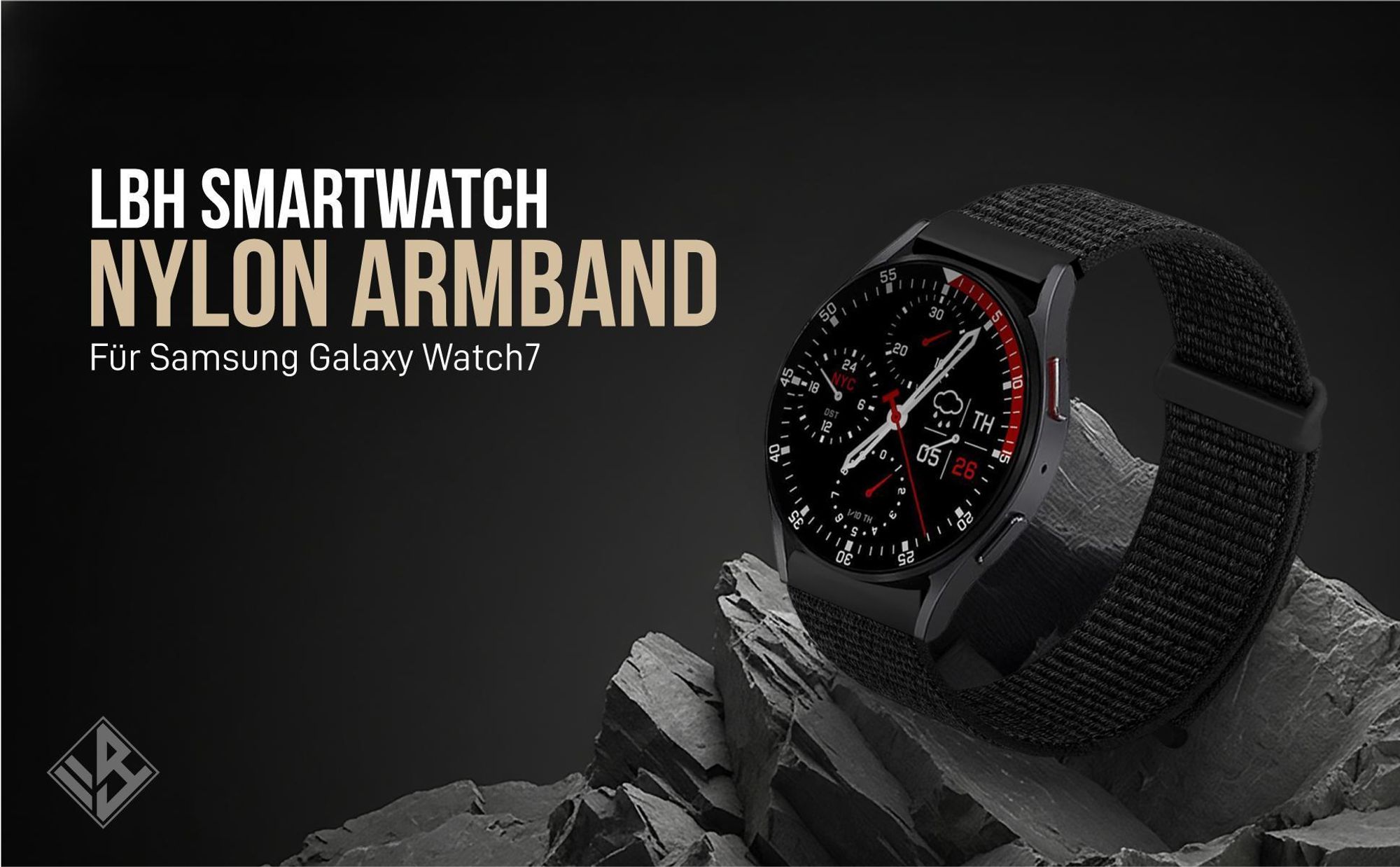 Schwarzes Armband für Samsung Galaxy Watch7 (2024) 40mm mit Klettverschluss