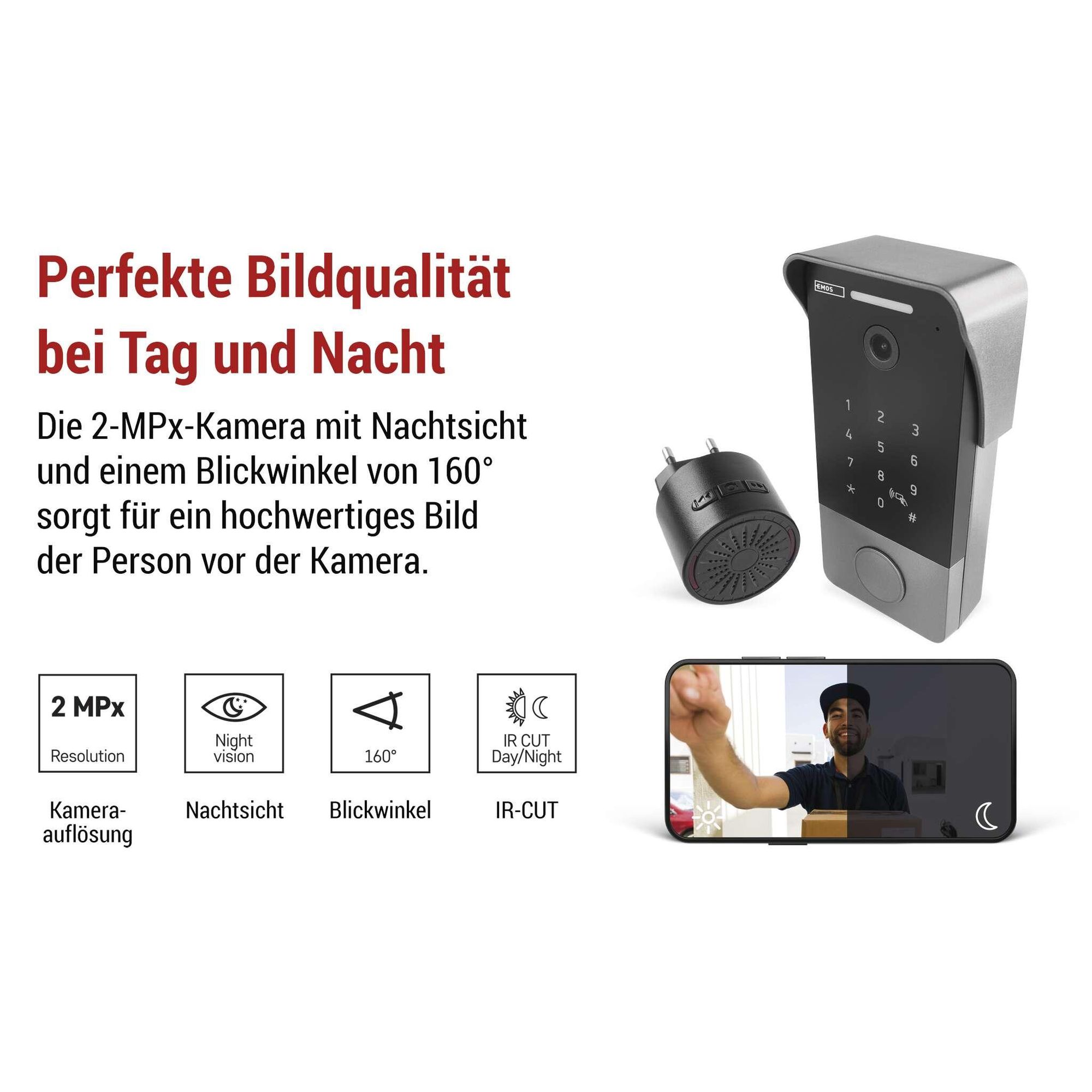 Video-Türklingel EMOS GoSmart Full HD 2 MP mit Ethernet-Anschluss und RFID-Set